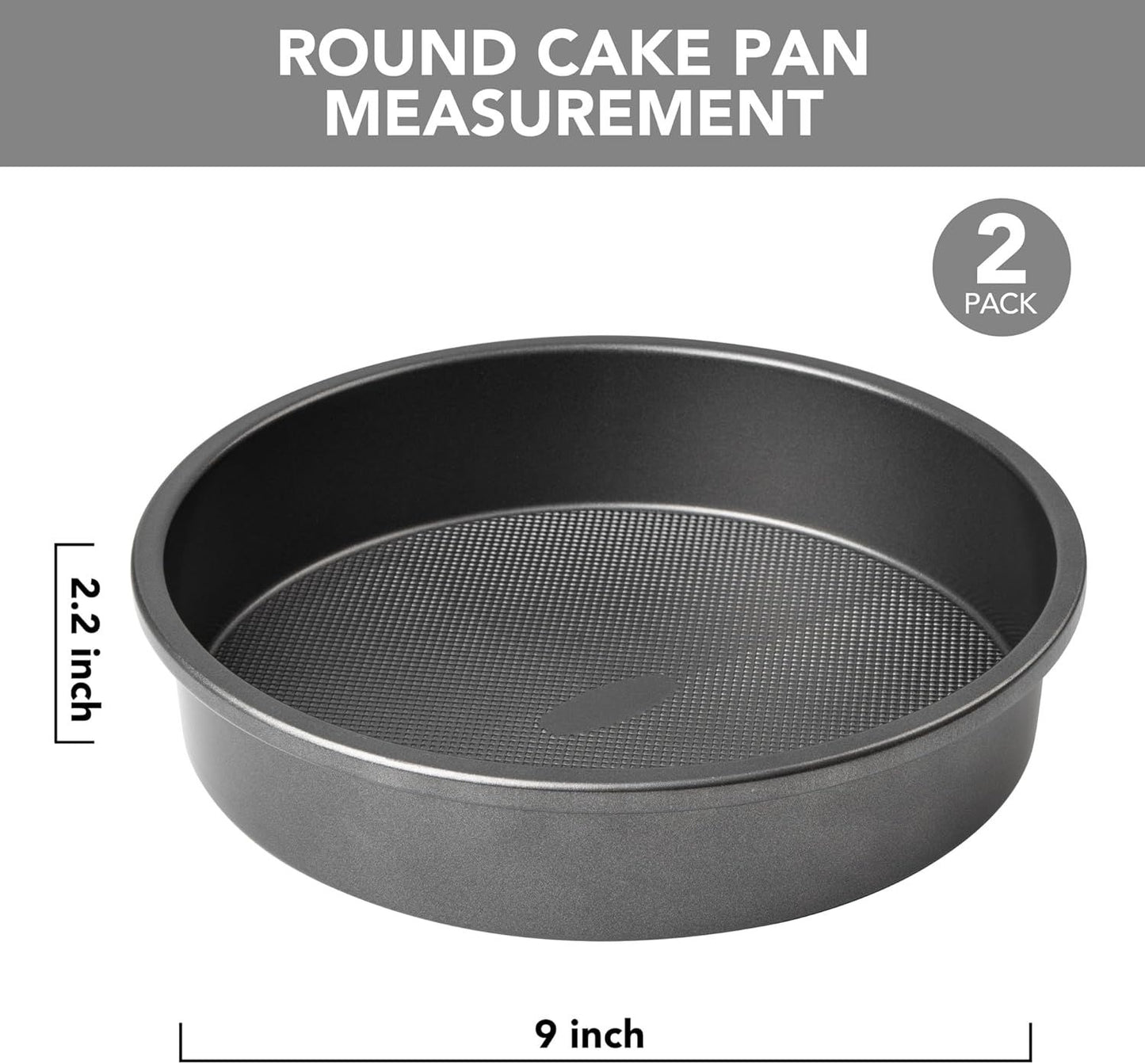 9" Round Cake Pan Set o 2, 0.8mm Thick Heavy Duty Bakeware or Tiered & Layered Cakes, Nonstick Baking Pan with Diamond Texture or Even Heating, Cake Mold