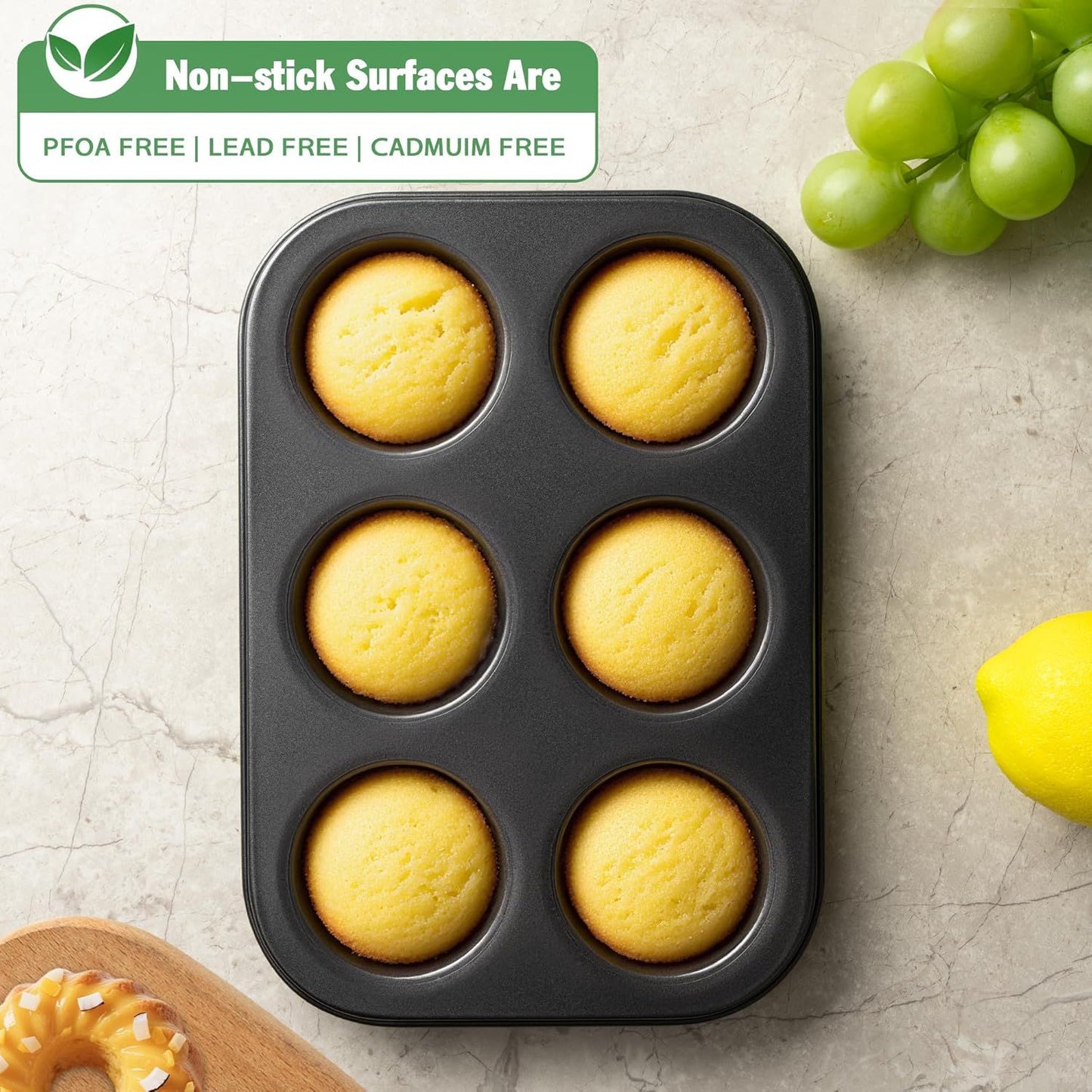 Mini luted Tube Cake Pan, 6 Cavity Baking Pan, Non-stick Baking Mold or Cupcakes, Donuts, Cornbread, Brownies, Jellies, Set o 3