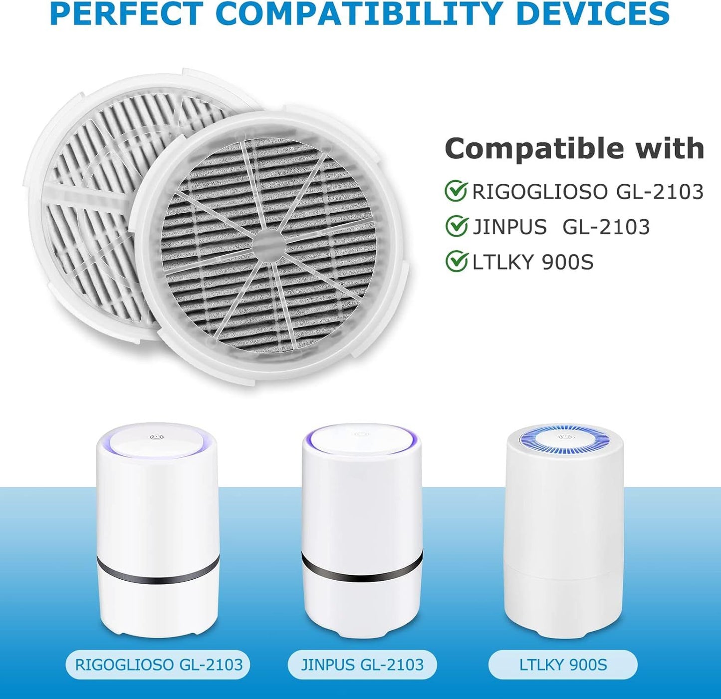 GL2103 Replacement ilter or RIGOGLIOSO GL2103, JINPUS GL-2103, LTLKY 900S Air Puriier, 2-in-1 HEPA ilters and Activated Carbon ilters (3-Pack)