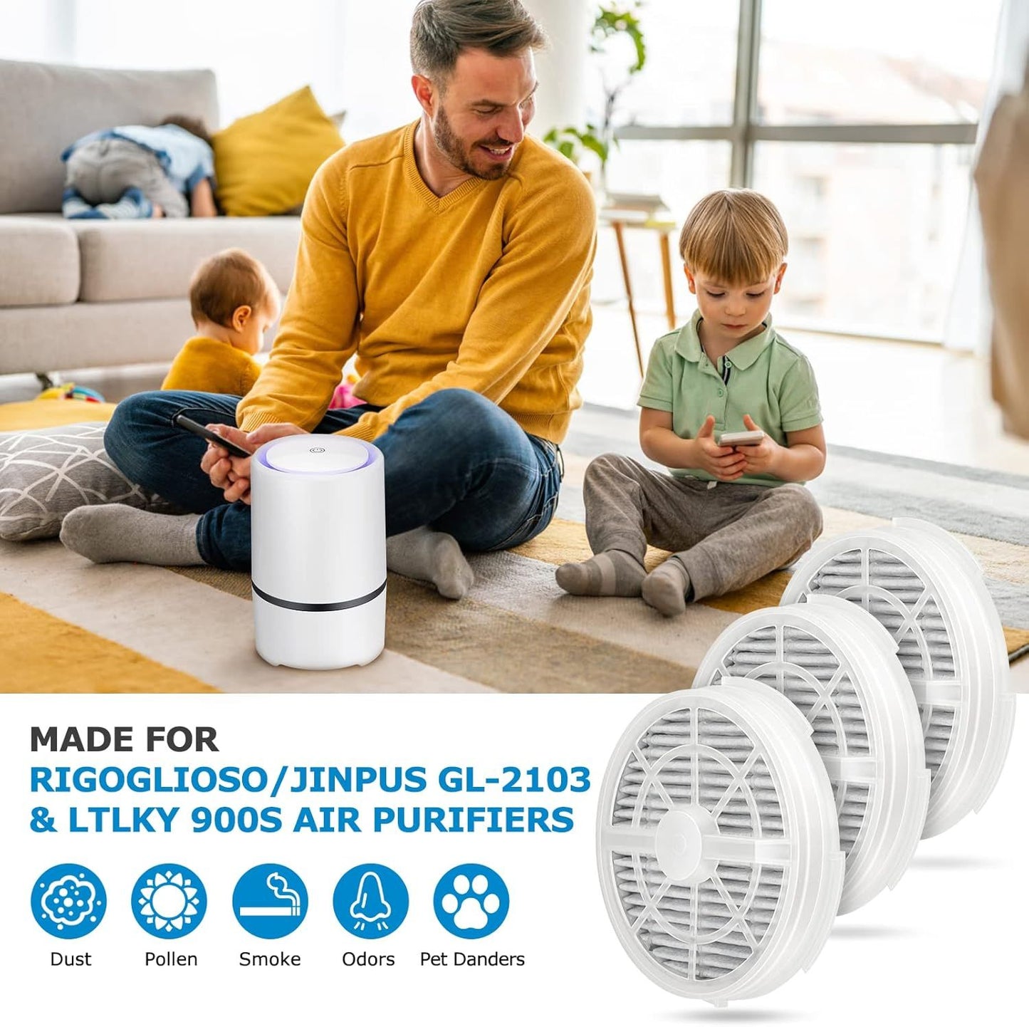GL2103 Replacement ilter or RIGOGLIOSO GL2103, JINPUS GL-2103, LTLKY 900S Air Puriier, 2-in-1 HEPA ilters and Activated Carbon ilters (3-Pack)