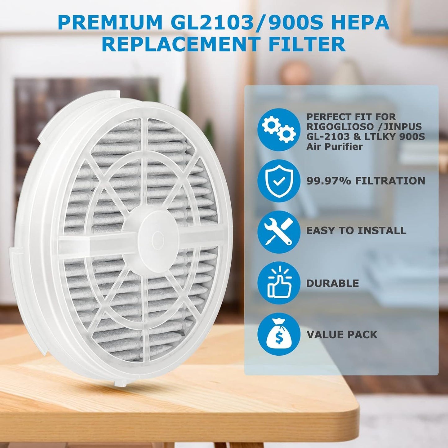 GL2103 Replacement ilter or RIGOGLIOSO GL2103, JINPUS GL-2103, LTLKY 900S Air Puriier, 2-in-1 HEPA ilters and Activated Carbon ilters (3-Pack)