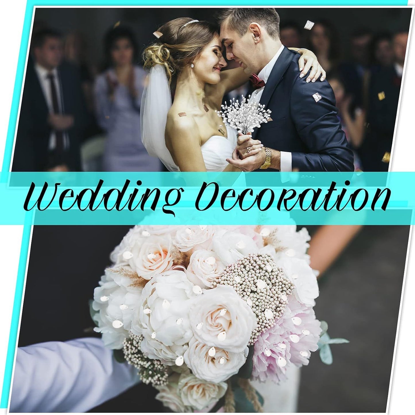 60 Pieces Artiicial Bouquets with Acrylic Bead Drop Crystal lower Stem Branches Beaded String Bridal Picks, Decoration or Wedding DIY Crats