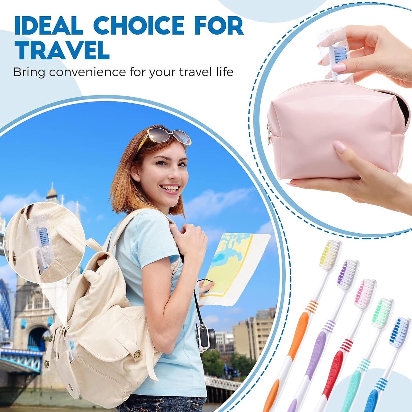 150 Pieces Individually Wrapped Toothbrushes Manual Disposable Travel Toothbrush Medium Sot Bristle Tooth Brush Travel Toothbrush Bulk Toothbrushes or Hotel, Guest, Adults, Kids, Multi Color