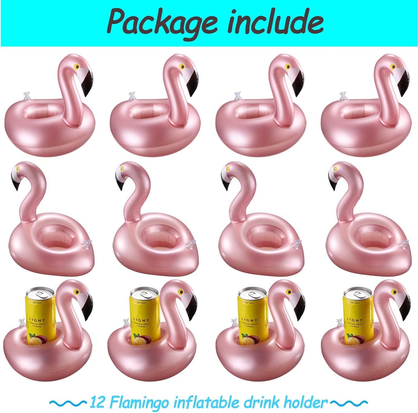 12 Pcs Inlatable Drink Holder lamingo Drink loats Reusable Inlatable Cute Animal Cup Coasters Pool Cup Holders or Summer Swimming Party