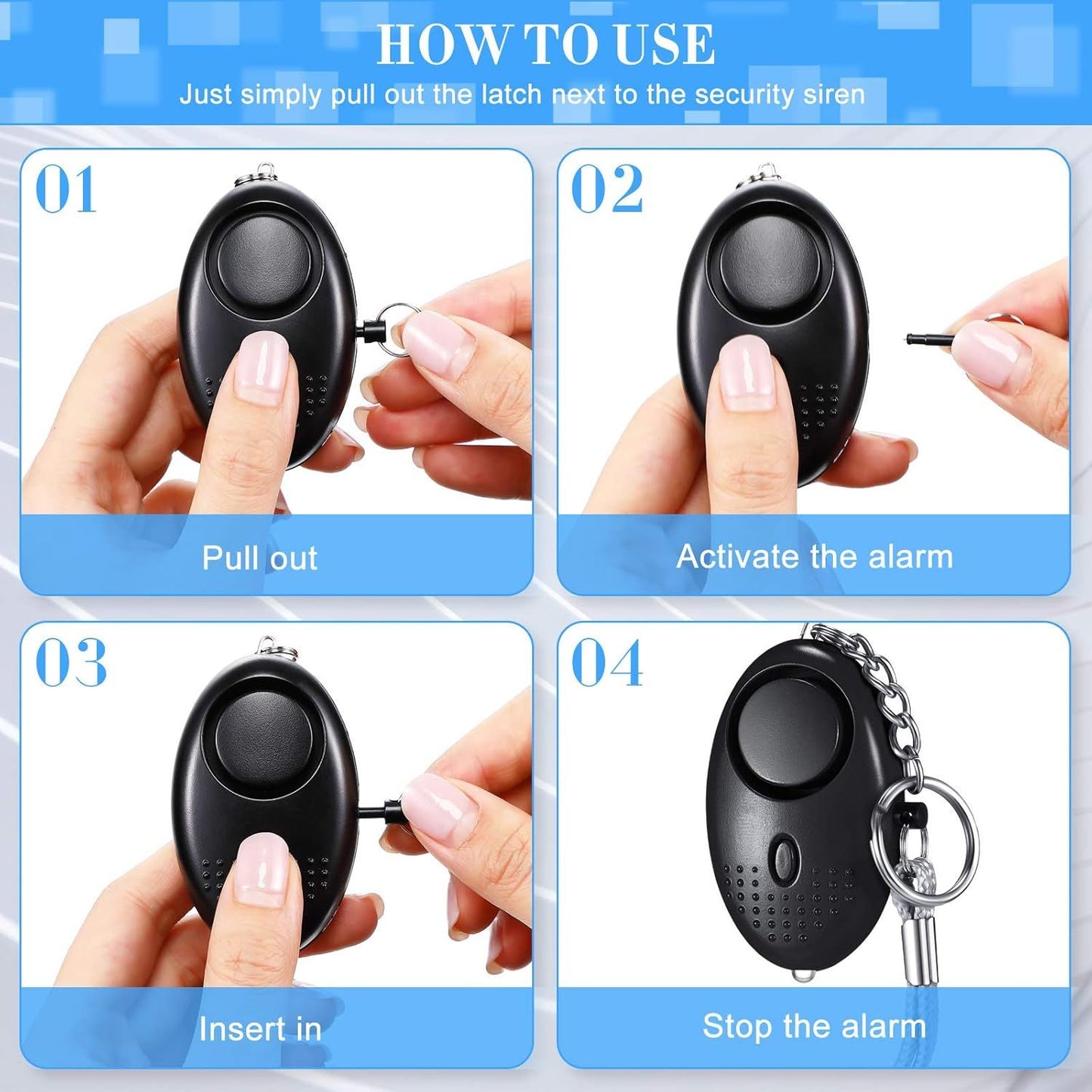 12-Piece Personal Alarm Set, Emergency LED Light Keychain Alarms in 6 Colors or Women & Men