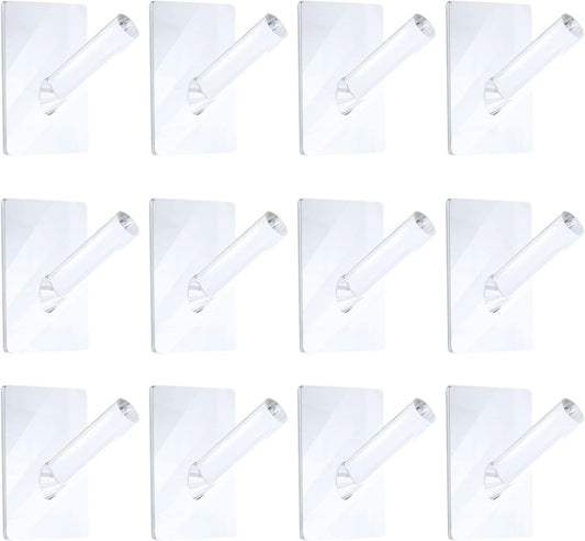 12 Pieces Acrylic Wall Mounted Coat Hooks Hat Rack Robe Single Organizer Adhesive Clear Wall Hook Decorative or Clothes, Hat, Towels Hanger(Clear)
