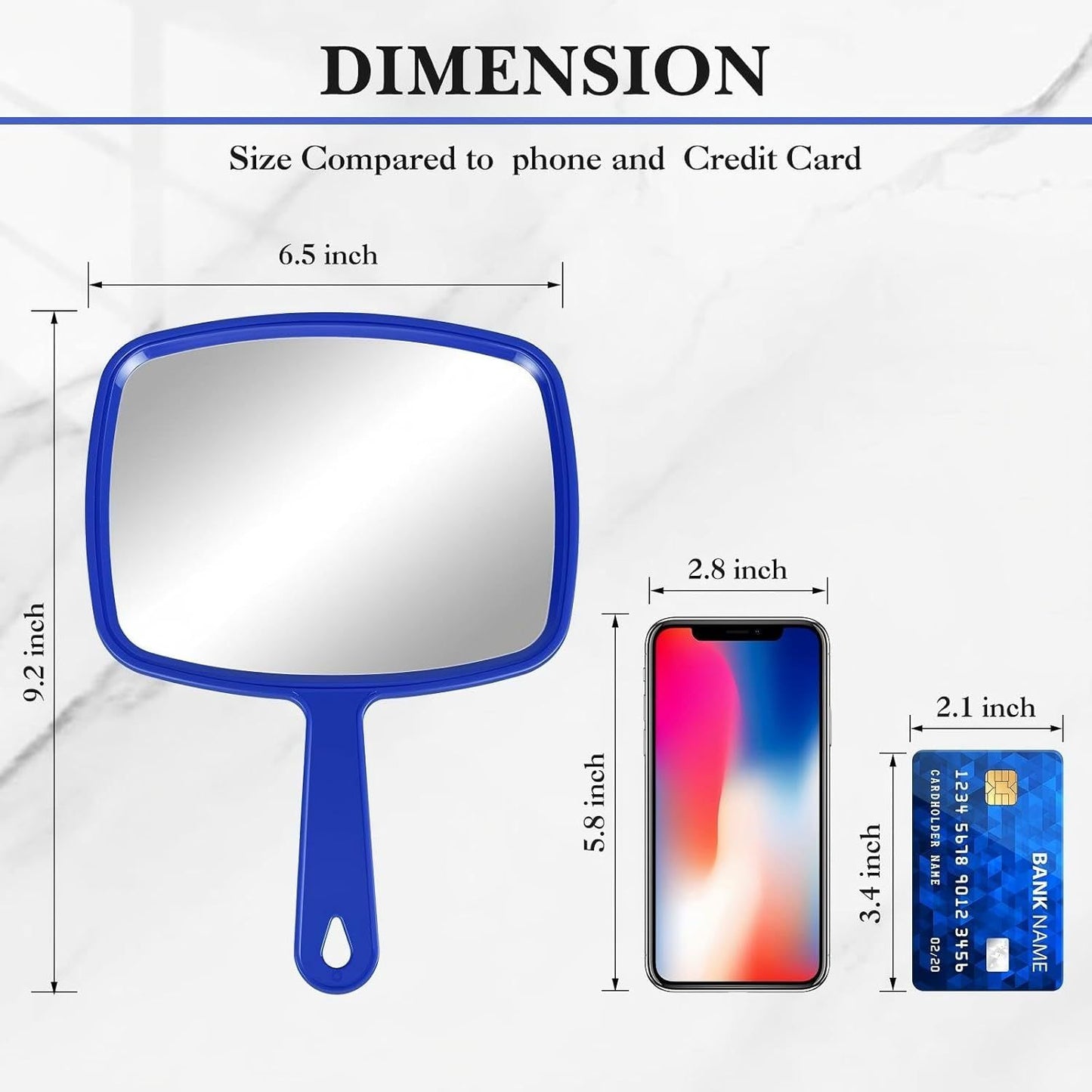 3 Pcs Hand Handheld Mirrors with Handle Bulk, Small Portable Salon Barber Hairdressing Vanity Cosmetic Mirror or Travel, Home, Square(9.17 x 6.53 Inch,Blue, White, Pink)