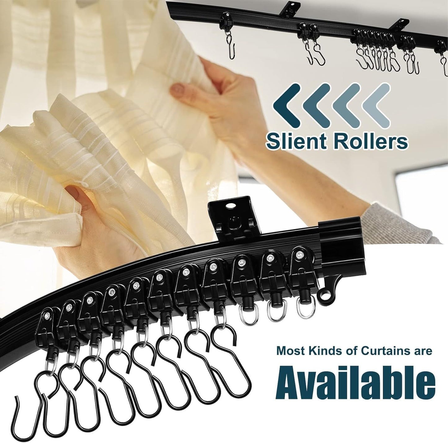 6.5 eet/ 2 Meters lexible Bendable Ceiling Curtain Track, Mount or Rail with Curtain Tracks System Bunk Bed Window, Room Divider, Door, Shower, Rv(Black)