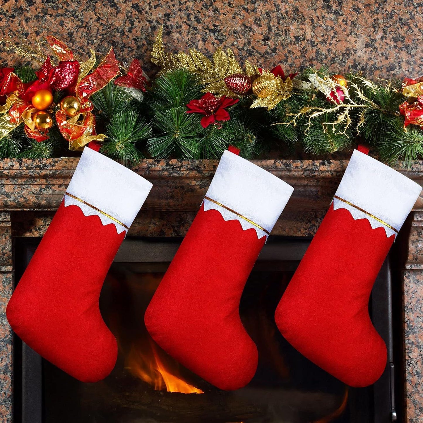 100 Pieces elt Christmas Stockings 15 Inch Party avors Stockings Xmas Decoration Stocking Rustic Santa Stocking or Christmas(Red with White Trim)