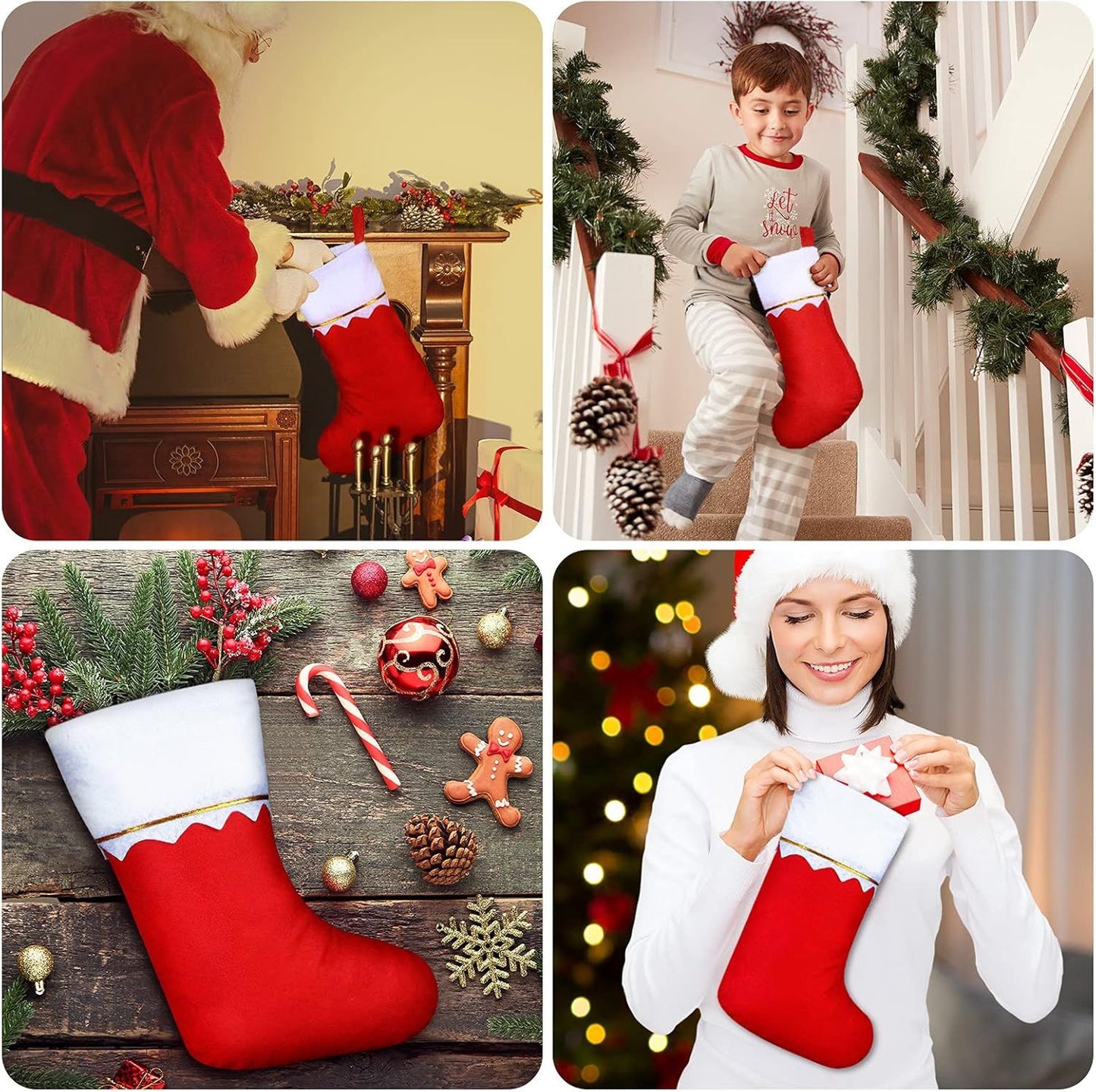 100 Pieces elt Christmas Stockings 15 Inch Party avors Stockings Xmas Decoration Stocking Rustic Santa Stocking or Christmas(Red with White Trim)