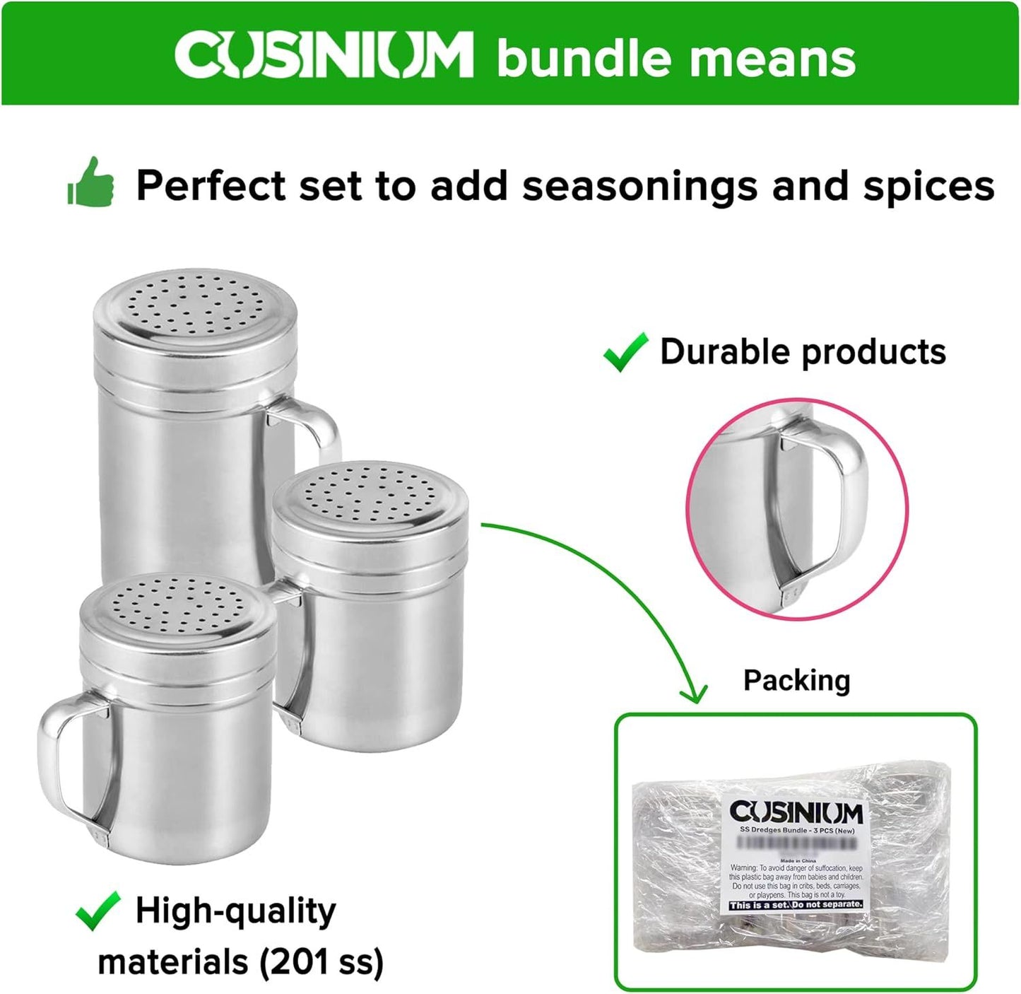 [10oz + 10oz + 14oz] Stainless Steel Dredge Shaker Bundle - by