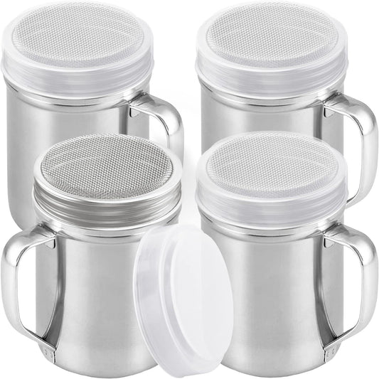 14 Ounce Powdered Sugar Shaker Duster With Handle - ine Mesh - With Plastic Cap - Pack o 4