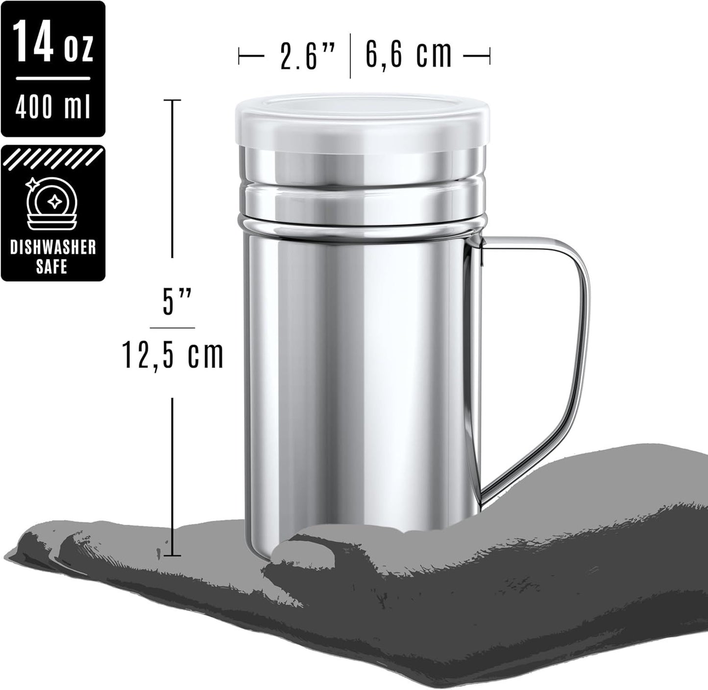 [2-pcs] 10oz Metal Parmesan Cheese Shakers (Large Holes) + [1-pcs] 14oz Stainless Steel Salt & Pepper Dredge Shaker (Medium Holes) - with Plastic Caps and Handles Bundle