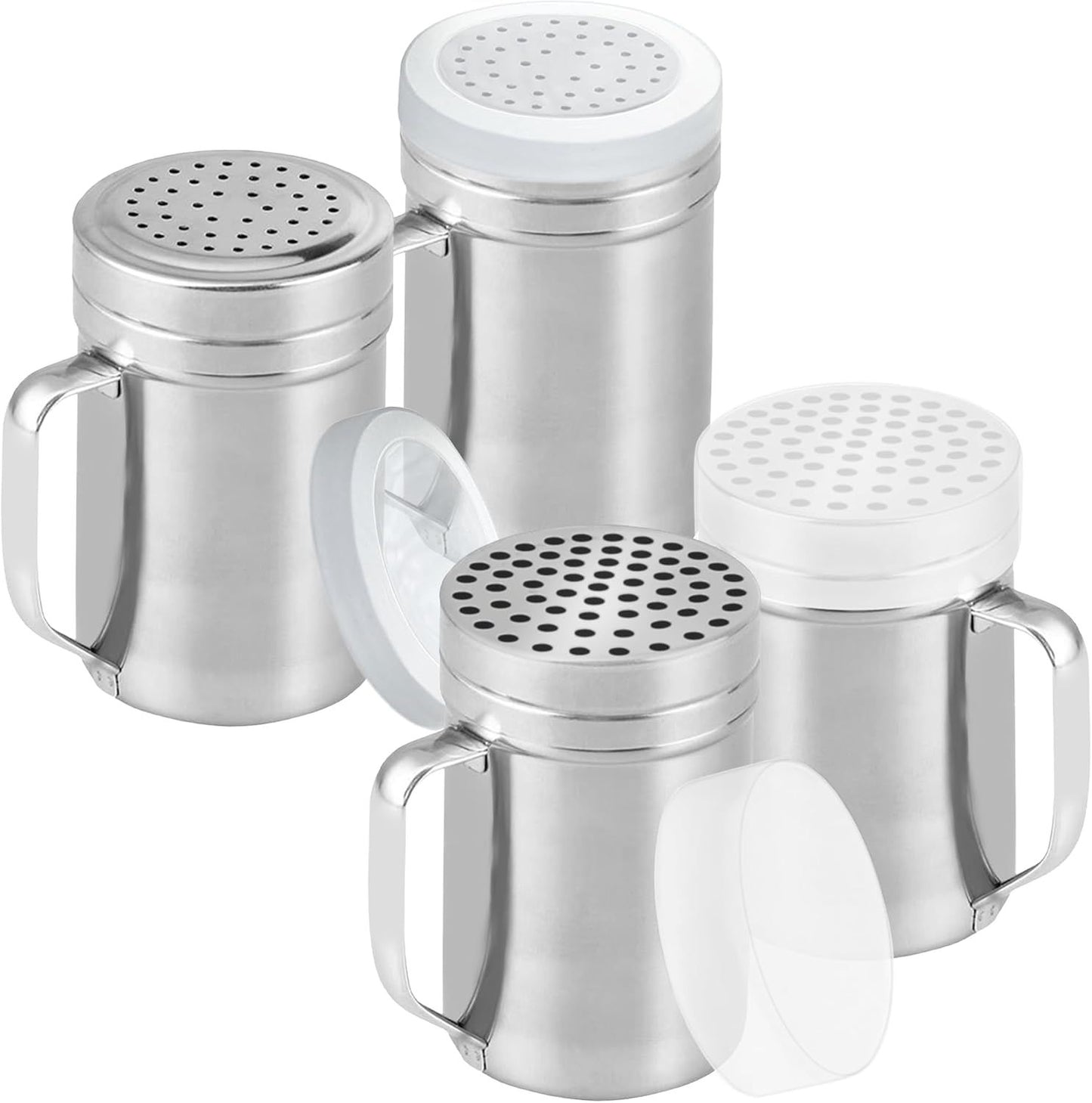 [2-pack] 14oz Seasonings Spice Shaker with Medium Holes, [2-pack] 14oz Metal Parmesan Cheese Shaker with Large Holes - with Handle and Plastic Cap