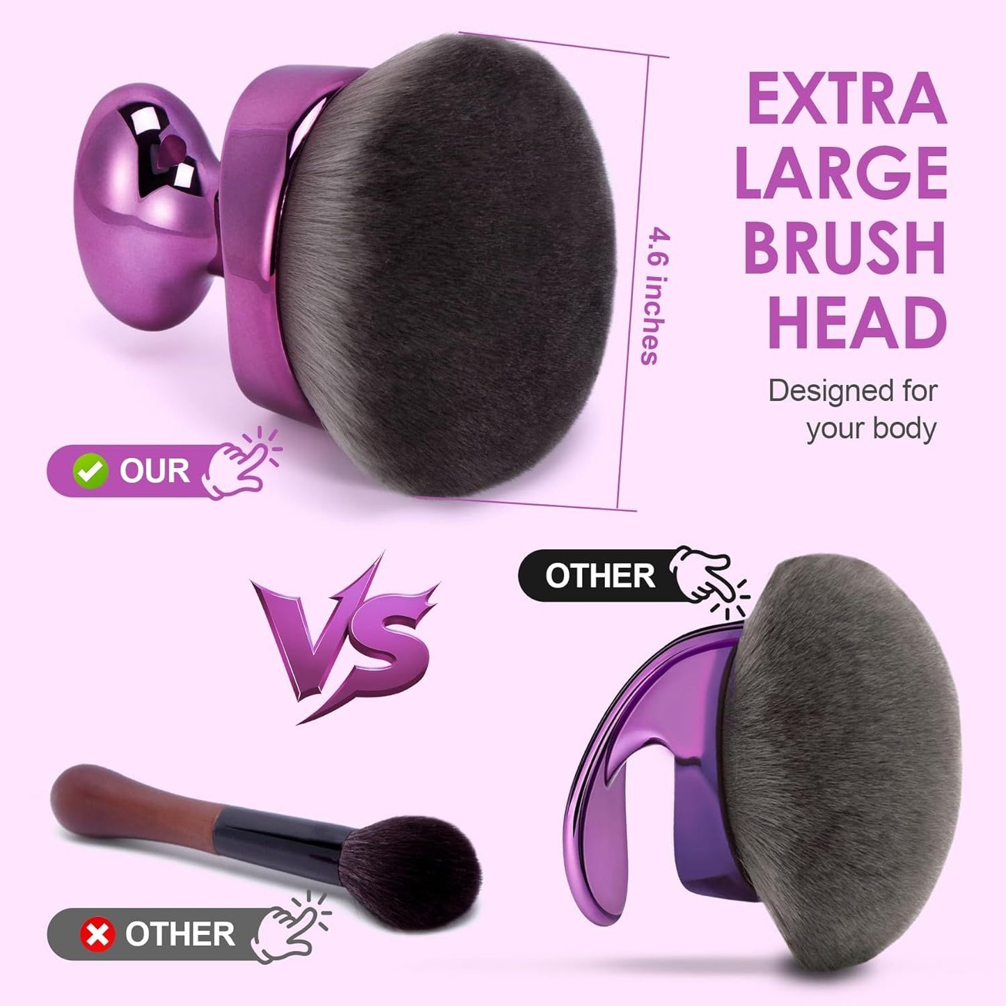 Blend & Blur Extra Large Body Kabuki Brush & Sel Tanner Brush - or Body Makeup & oundation - Blending Applicator or Sel Tanning - Durable Vegan Bristles - with Protective Bag (Purple-large)