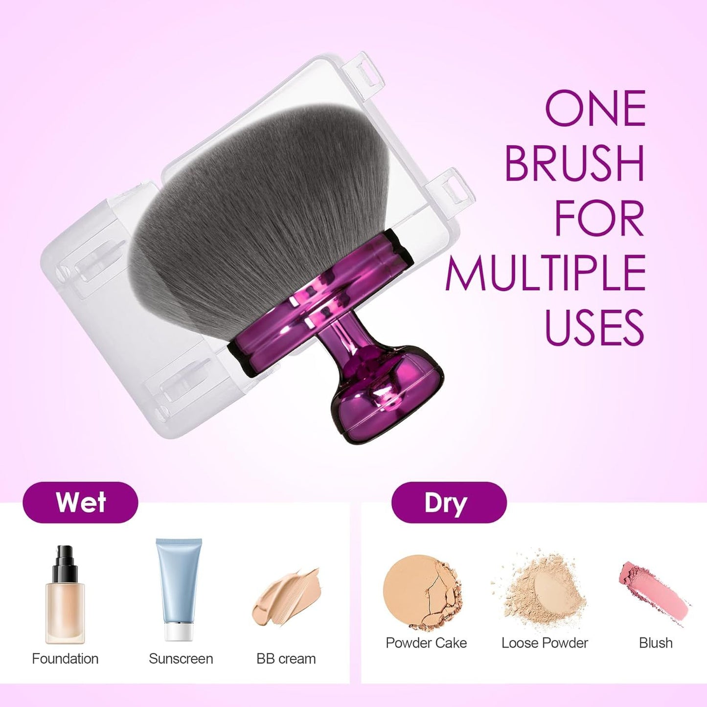 Blend & Blur Extra Large Body Makeup Brush or Sel Tanner,Leg Makeup & Bronzer Sel Tan Back Applicator, 76mm Wide Round Head Kabuki Brush or Application with Protective Case (Purple)