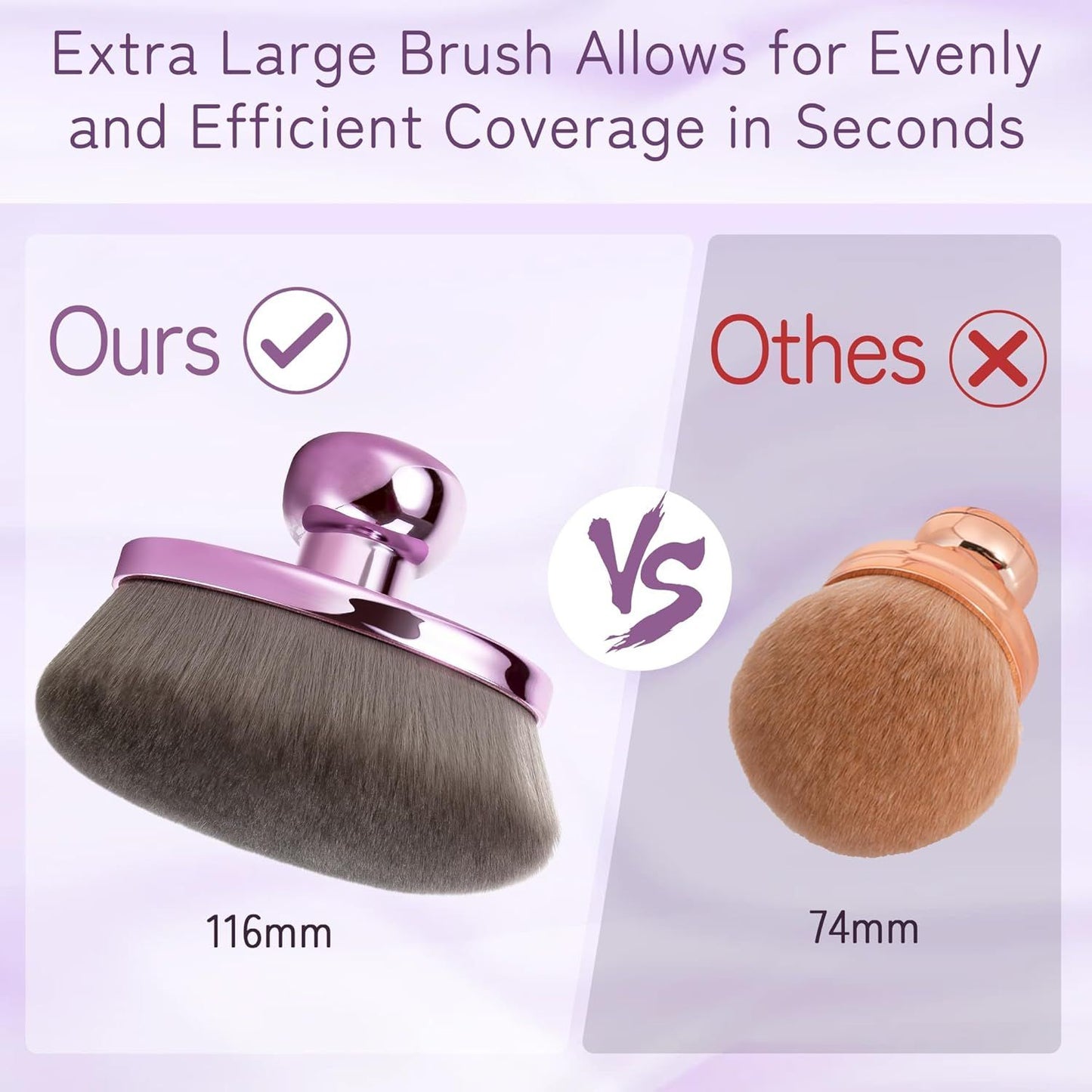 Extra Large Body Makeup Brush or Sel Tanner, Leg Makeup &Bronzer Blend,116mm Oval-headed Kabuki Brush More Even Application, Sunscreen ace&Back Makeup Brush, Wet&Dry Use- Purple, Patent Pending