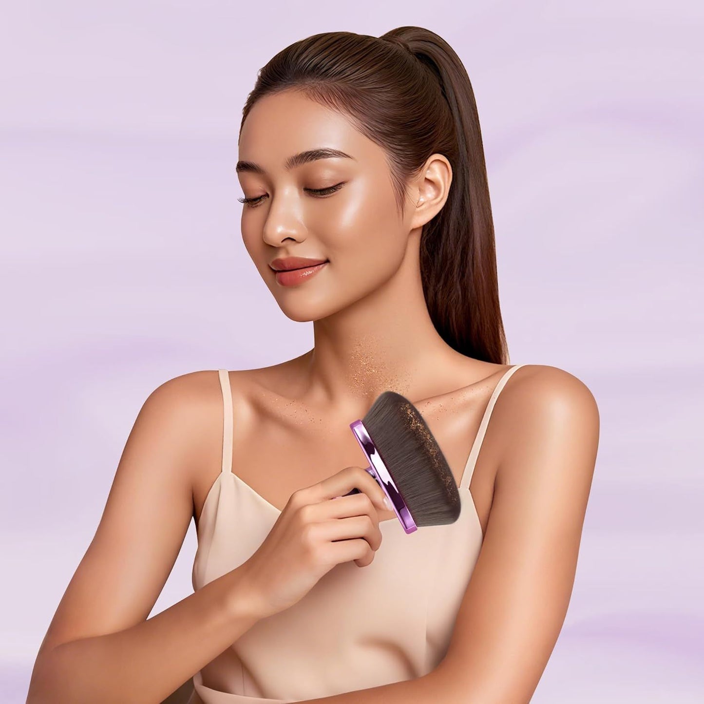 Extra Large Body Makeup Brush or Sel Tanner, Leg Makeup &Bronzer Blend,116mm Oval-headed Kabuki Brush More Even Application, Sunscreen ace&Back Makeup Brush, Wet&Dry Use- Purple, Patent Pending
