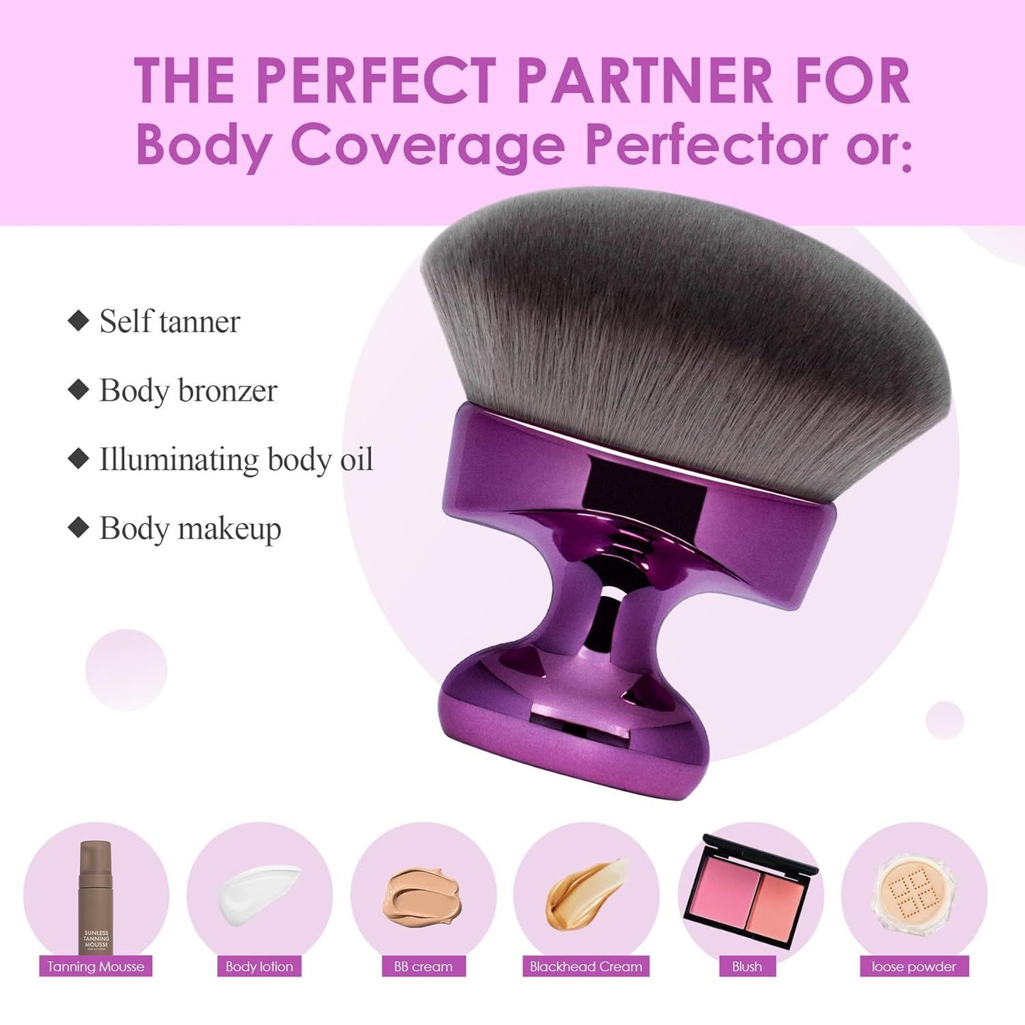 Blend & Blur Extra Large Body Kabuki Brush & Sel Tanner Brush - or Body Makeup & oundation - Blending Applicator or Sel Tanning - Durable Vegan Bristles - with Cleaning Mat (Purple -Mat)