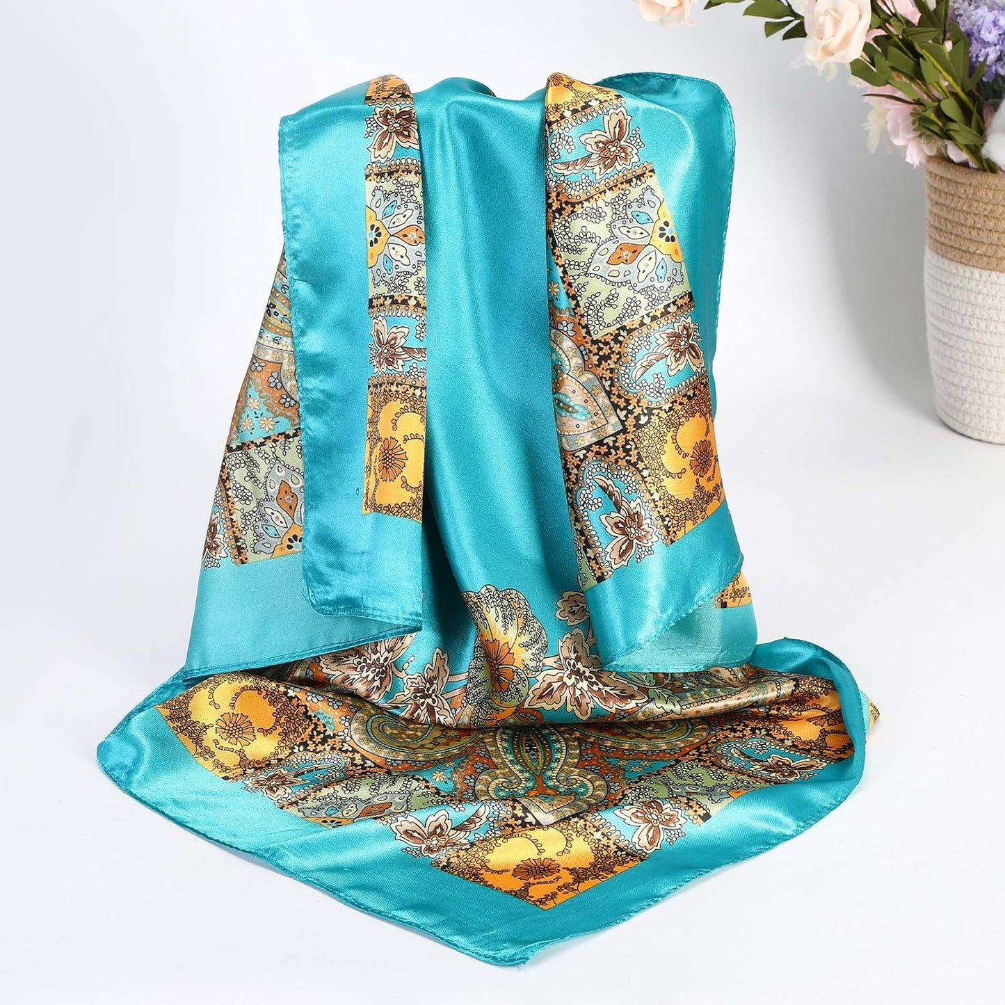 35” Satin Large Square Head Scarves - 4PCS Silk Like Neck Scar Hair Sleeping Wraps Satin Silk Scars or Women