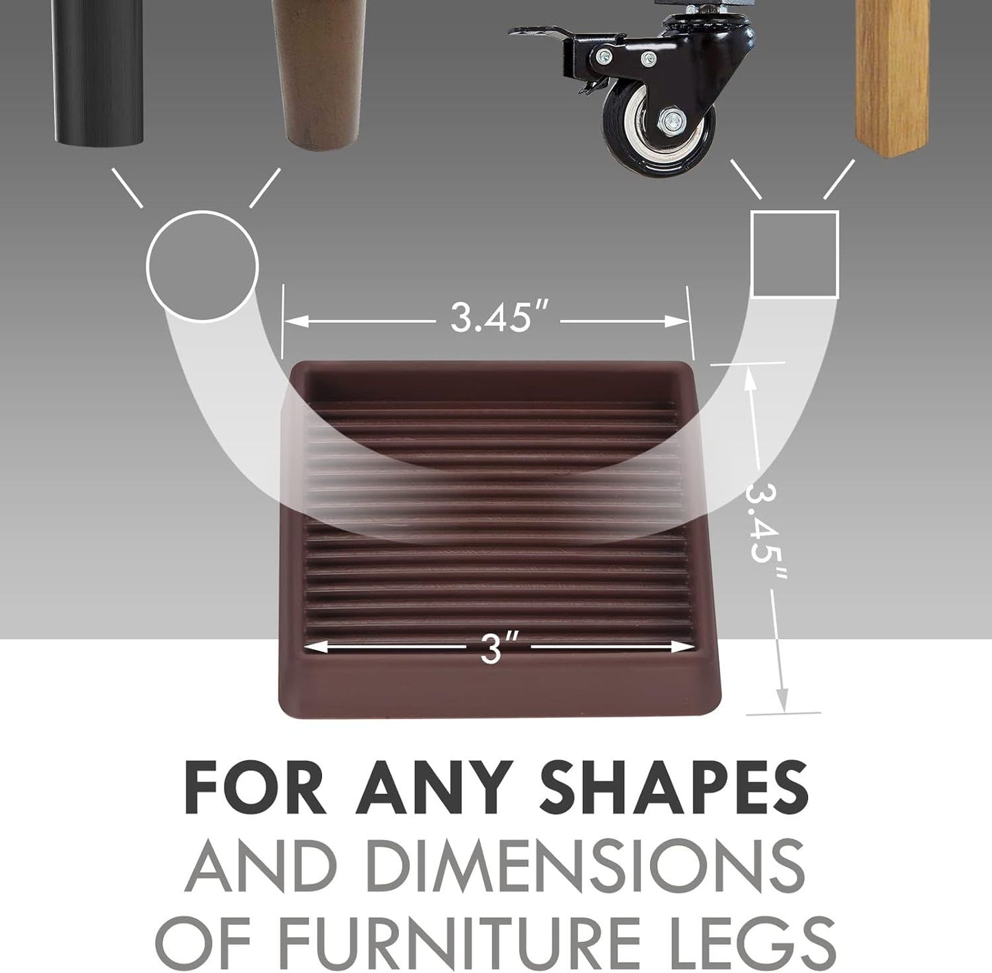 2" Round 4 Pack 3" Square 4 Pack Rubber Caster Cups, Non Slip urniture Pads, Anti-Slip Gripper, Anti Skid urniture eet, Anti Slide loor Protector or Bed Couch Table Chair Stoppers