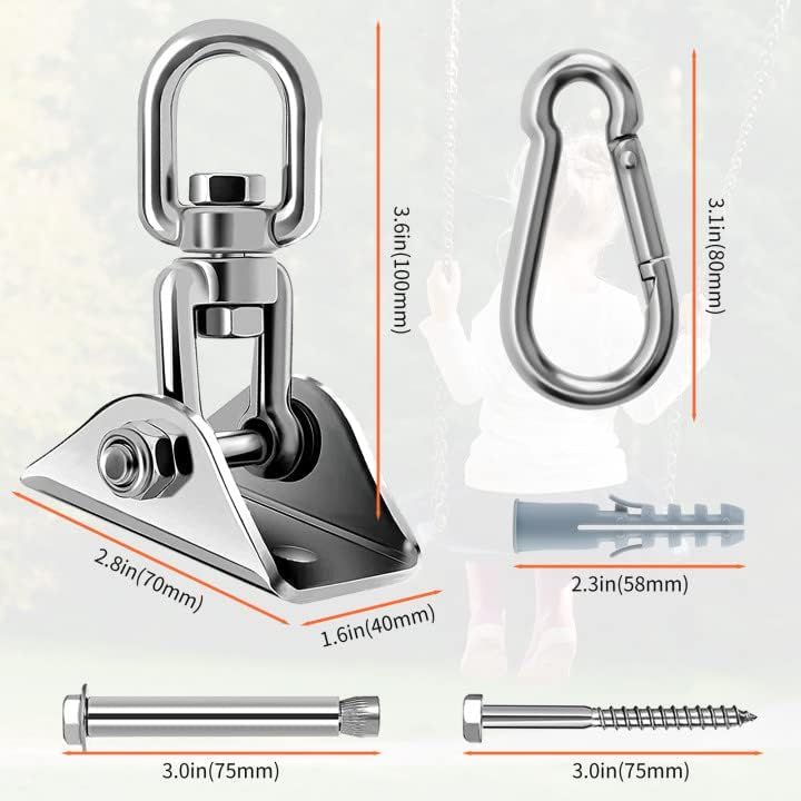 360 Rotating Hammock Hanging Kit - Heavy Duty Stainless Steel 1000 lb Loading Hammock Hooks or Trapeze, Yoga, Boxing Bag, Hammock Chair, Porch