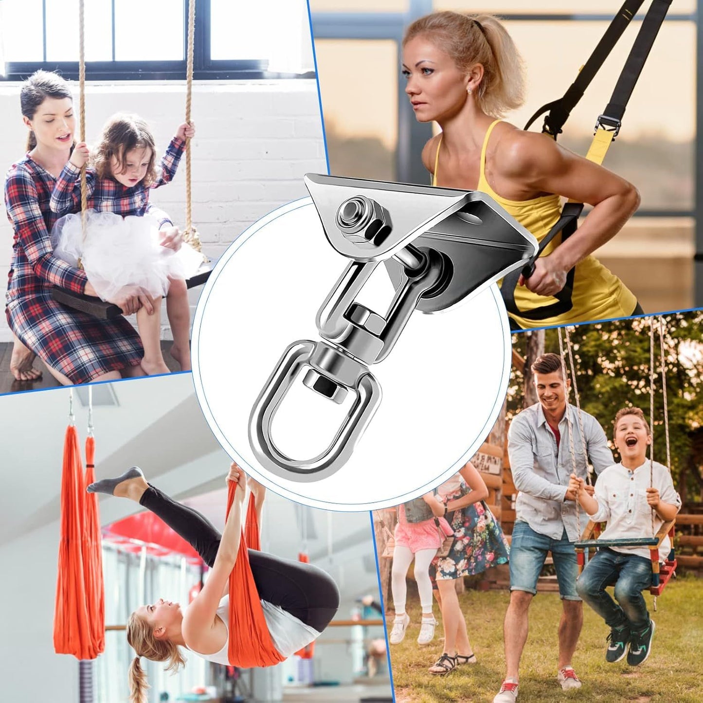 360 Rotating Hammock Hanging Kit - Heavy Duty Stainless Steel 1000 lb Loading Hammock Hooks or Trapeze, Yoga, Boxing Bag, Hammock Chair, Porch
