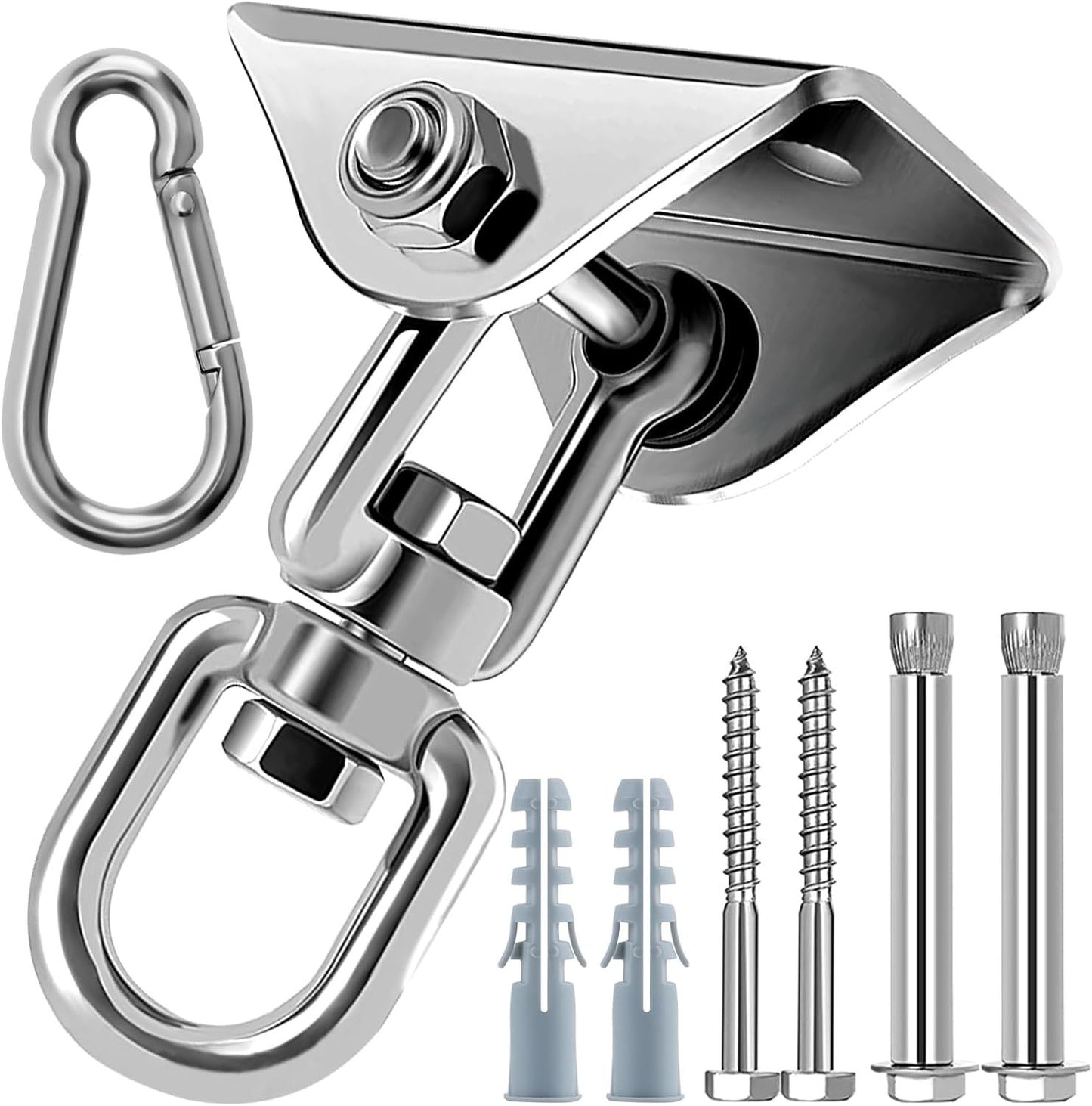 360 Rotating Hammock Hanging Kit - Heavy Duty Stainless Steel 1000 lb Loading Hammock Hooks or Trapeze, Yoga, Boxing Bag, Hammock Chair, Porch
