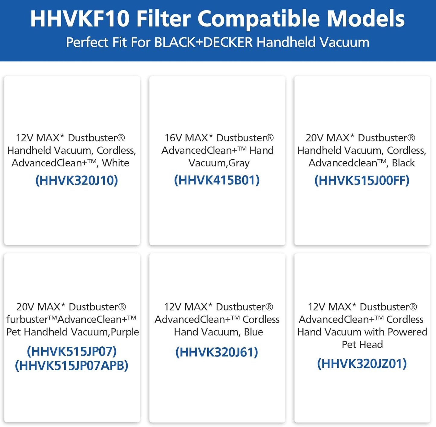 HHVK10 ilter Compatible with BLACK And DECKER Handheld Vacuum ilter Washable it or Models HHVK HHVK320J HHVK320J10 HHVK320JZ01 HHVK515J HHVK515JP HHVK515JP07 HHVK515J00 HHVK415B01, 6 Pack