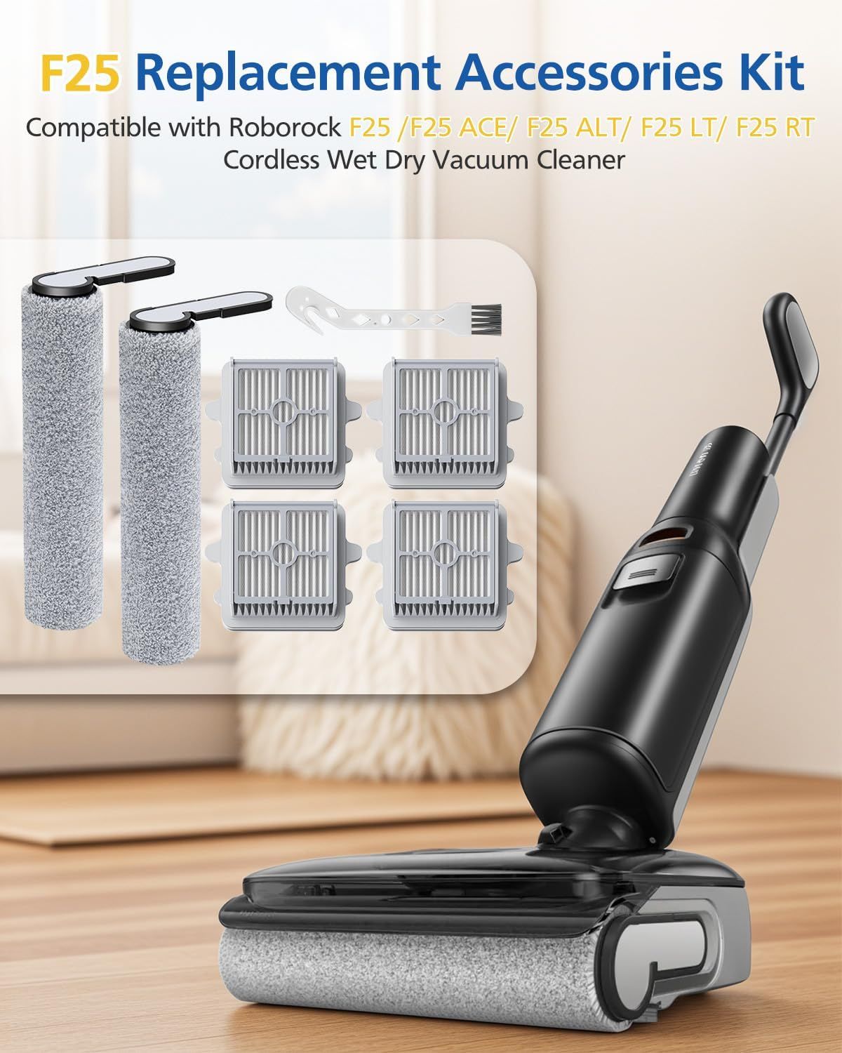 25 Brush Roll and HEPA ilter Replacement Kit Accessories Compatible with  25/25 ACE/25 ALT/25 LT/25 RT/25 ACE/25 GT/25 Ultra Cordless Wet Dry Vacuum Cleaner
