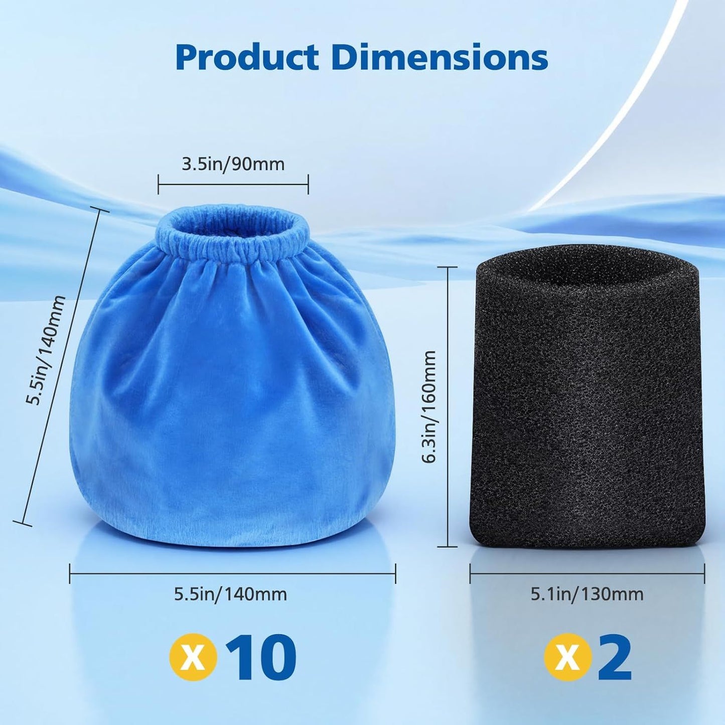 10 Pack VRC2 Cloth ilters or Vacmaster 1.5–3.2 Gallon Wet/Dry Vacuums, Compatible with Armor All 1.5 & 2.5 Gallon Shop Vac AA155, AA255, AA255W, Plus 2 Pack V21 oam ilters or Wet Pick-Up