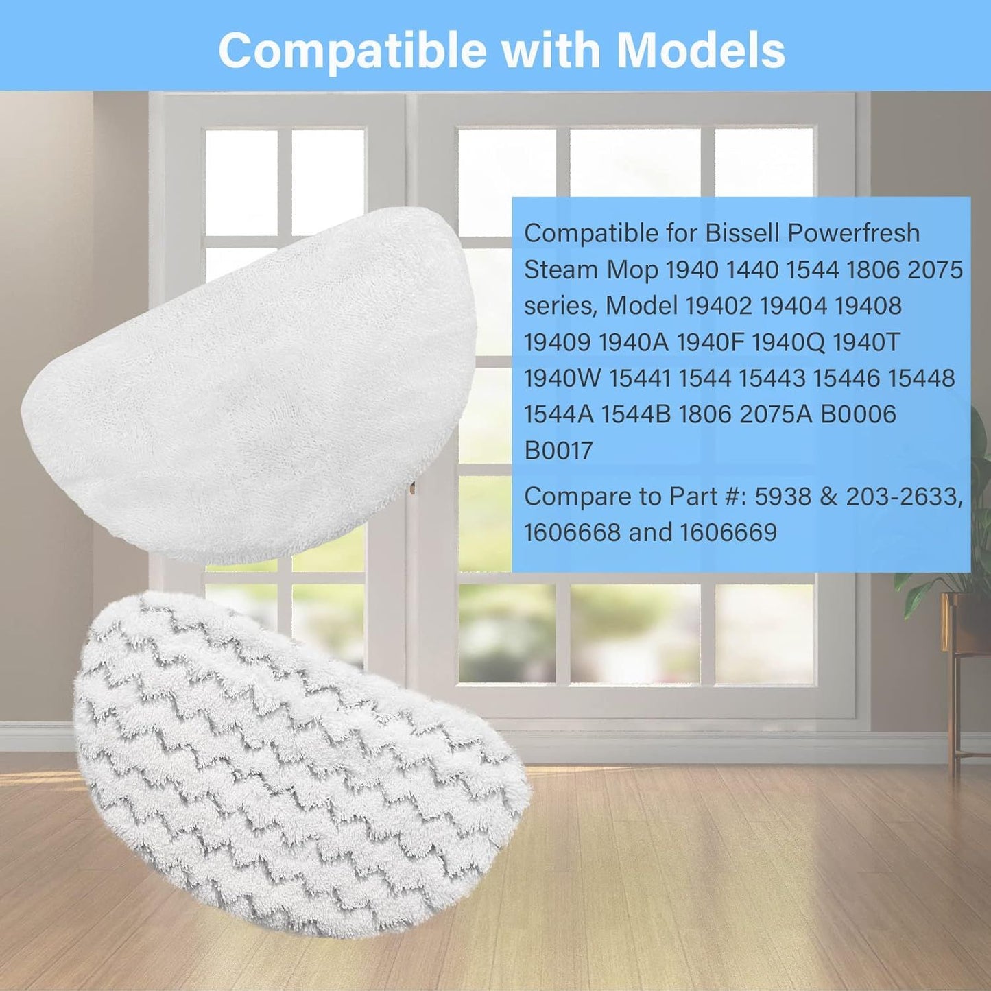 12 Pack 1940 Steam Mop Replacement Pads or Bissell Powerresh Steam Mop 1940 1440 1806 1544 2075 2685A 2814 Series, Model 19402 19404 19408 19409 1940A 1940 1940Q 1940T 1940W B0006 B0017 2075A 15441