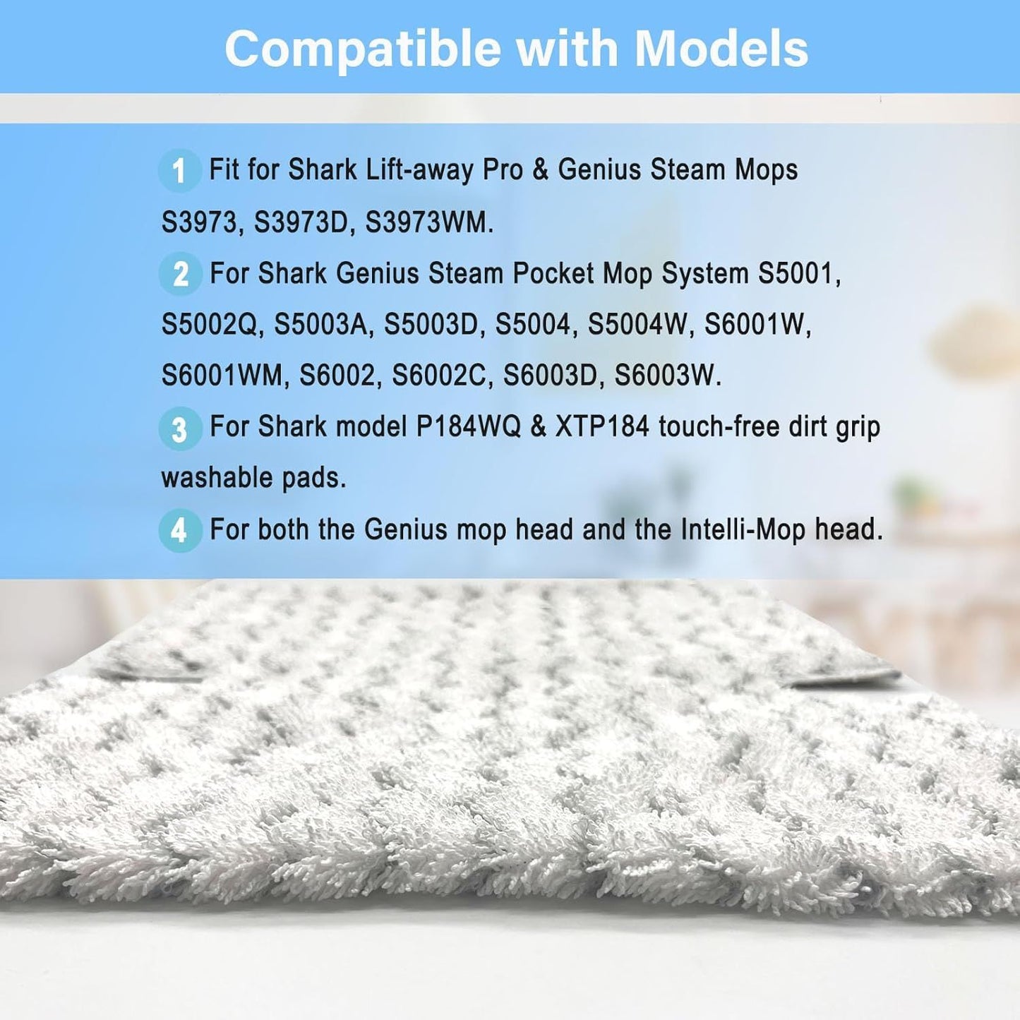 S3973D Steam Mop Replacement Pads or Shark Lit-Away Pro & Genius Steam Pocket Mop S3973 S3973D S5003D S3973WM S5001 S5002Q S5003A S5004 S5004W S6001W S6001WM S6002 S6002C,Part # P184WQ, 8 Pack