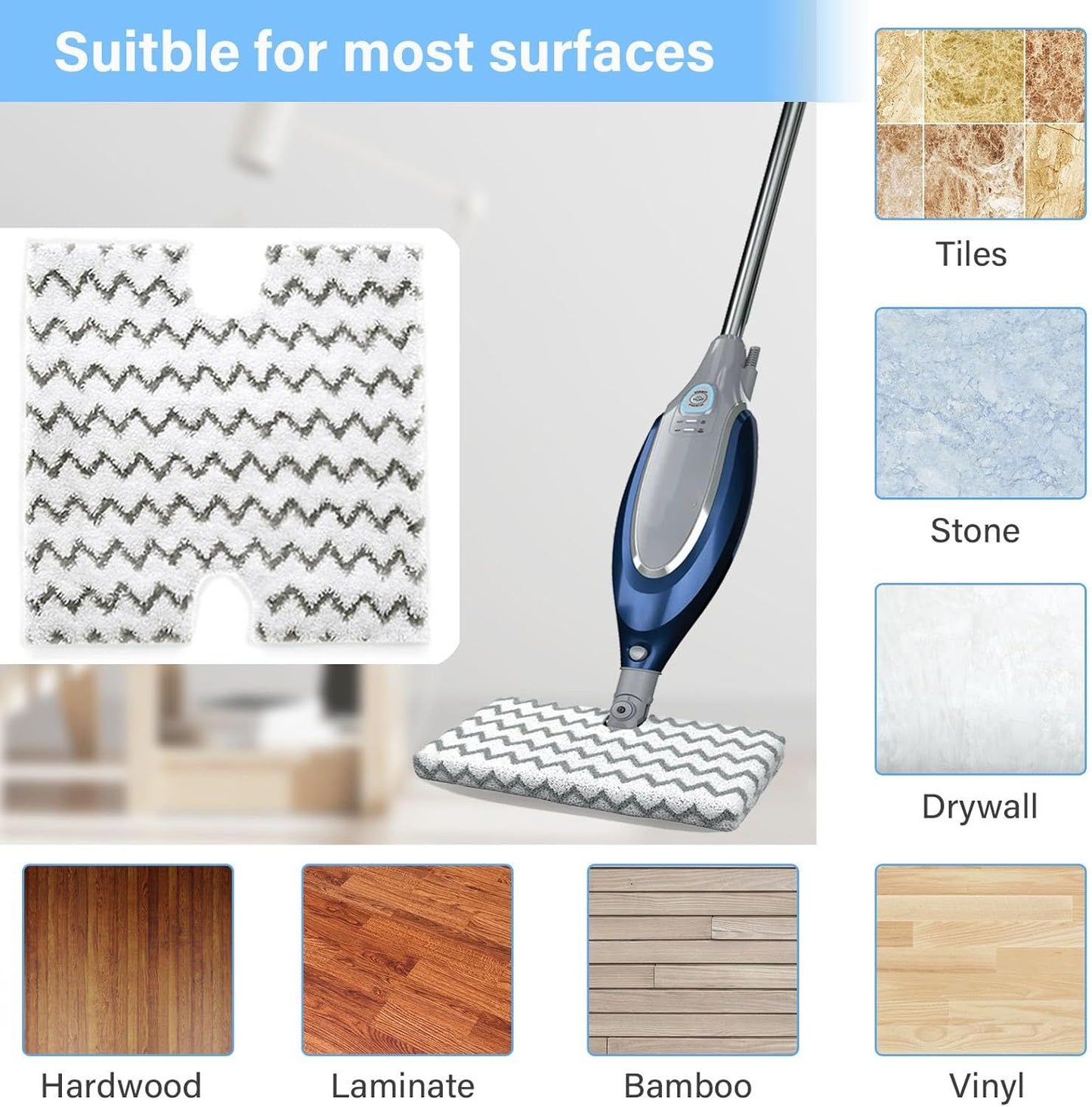 S3973D Steam Mop Replacement Pads or Shark Lit-Away Pro & Genius Steam Pocket Mop S3973 S3973D S5003D S3973WM S5001 S5002Q S5003A S5004 S5004W S6001W S6001WM S6002 S6002C,Part # P184WQ, 8 Pack