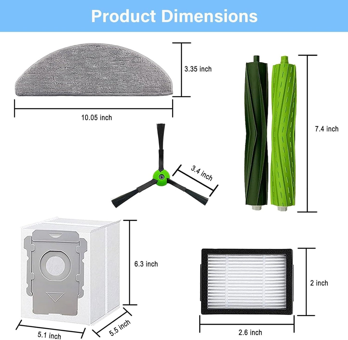 Replacement Parts Accessories or iRobot Roomba Combo i5, i5+, j5, j5+ Robot Vacuum Cleaner, 1 Set o Roller Brush & 4 ilters & 4 Mop Pads & 4 Vacuum Bags & 4 Side Brushes