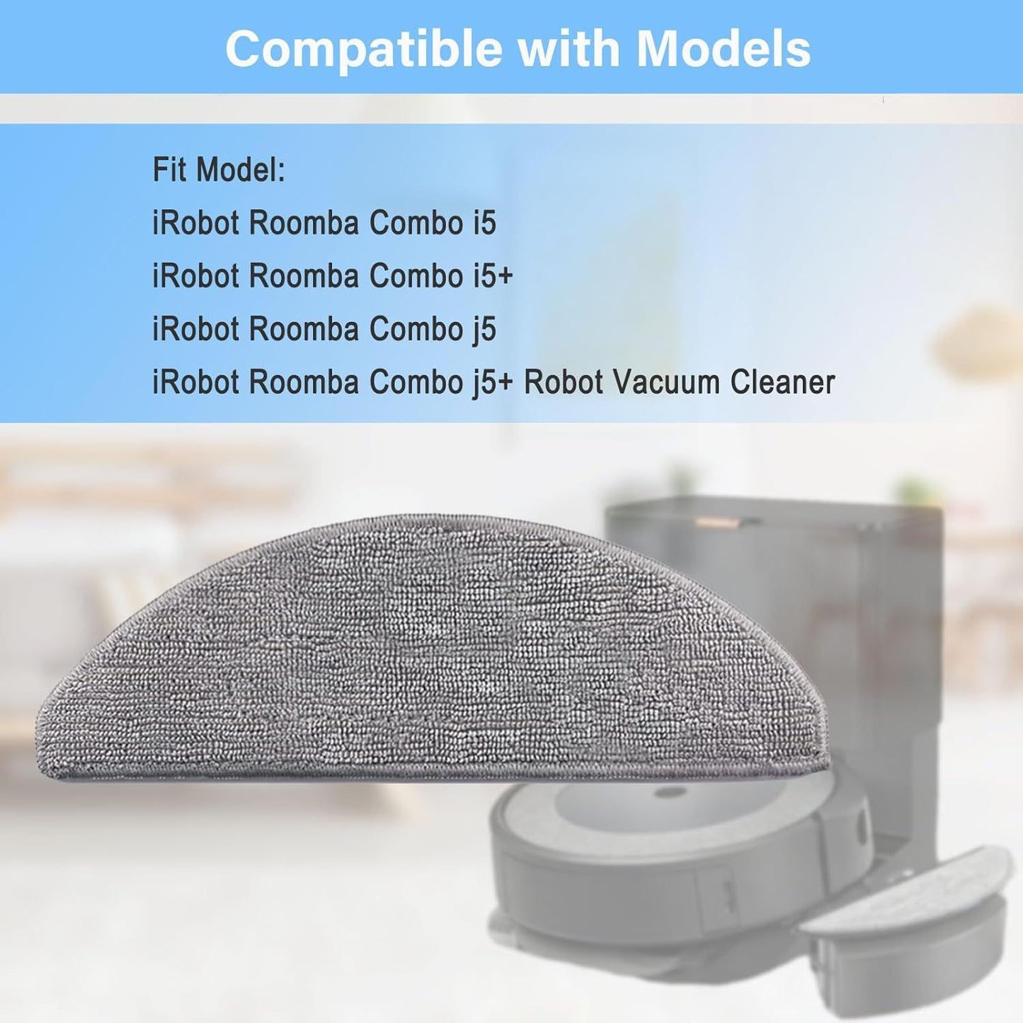 8 Pack i5 Replacement Mop Pads Compatible or iRobot Roomba Combo i5, i5+, j5, j5+ Robot Vacuum Cleaner Mop, 8 Pack Washable and Reusable Mop Pads