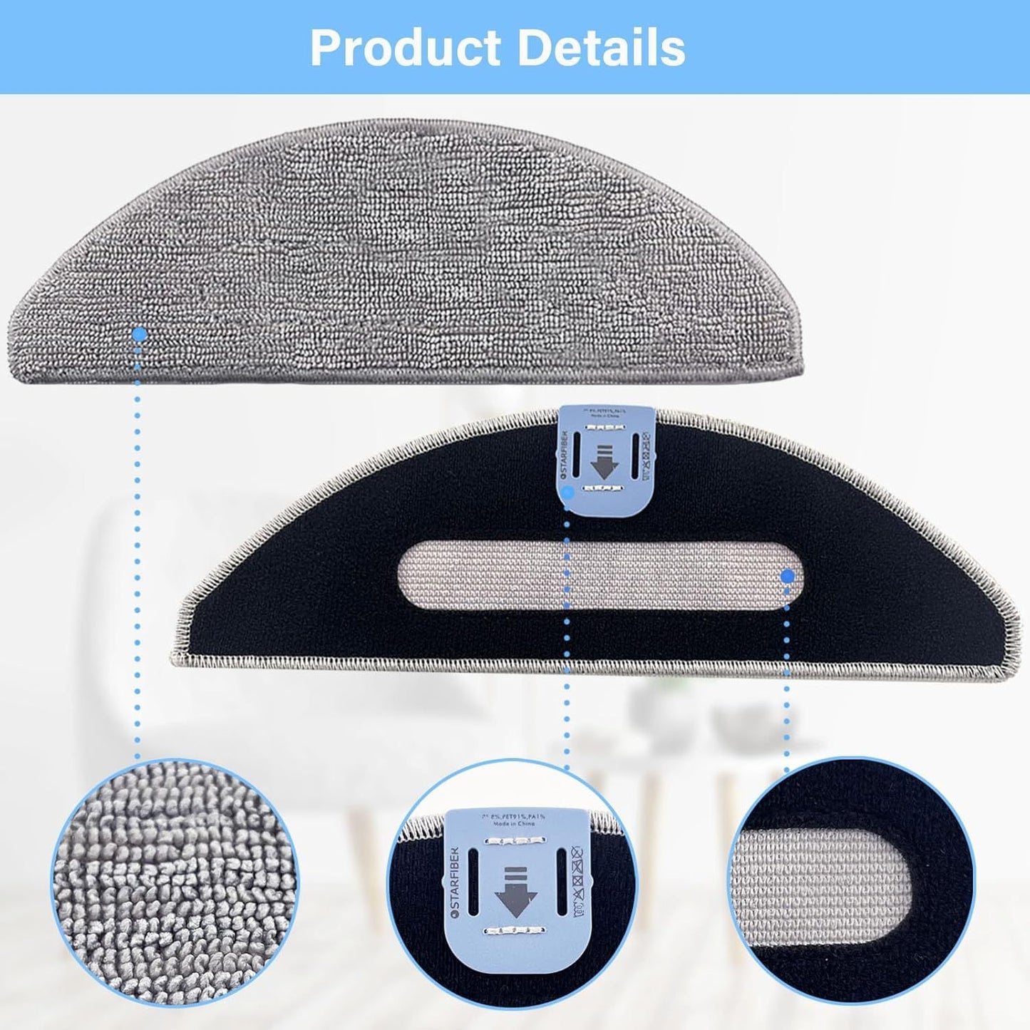 8 Pack i5 Replacement Mop Pads Compatible or iRobot Roomba Combo i5, i5+, j5, j5+ Robot Vacuum Cleaner Mop, 8 Pack Washable and Reusable Mop Pads
