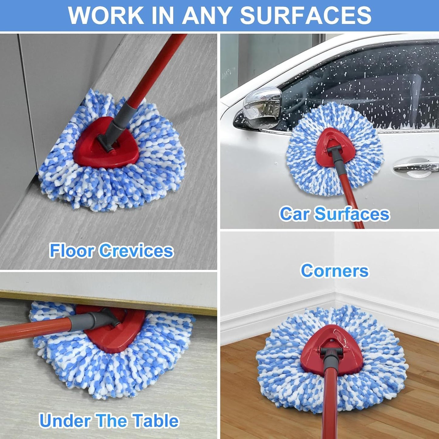 Mop Replace Head, 6 Pack Mop Heads Replacements or Oceda RinseClean 2-Tank System, Spin Mop Replacement Head, Microiber Mop Reills, Machine Washable and Deep Cleaning (NOT or 1-Tank System)