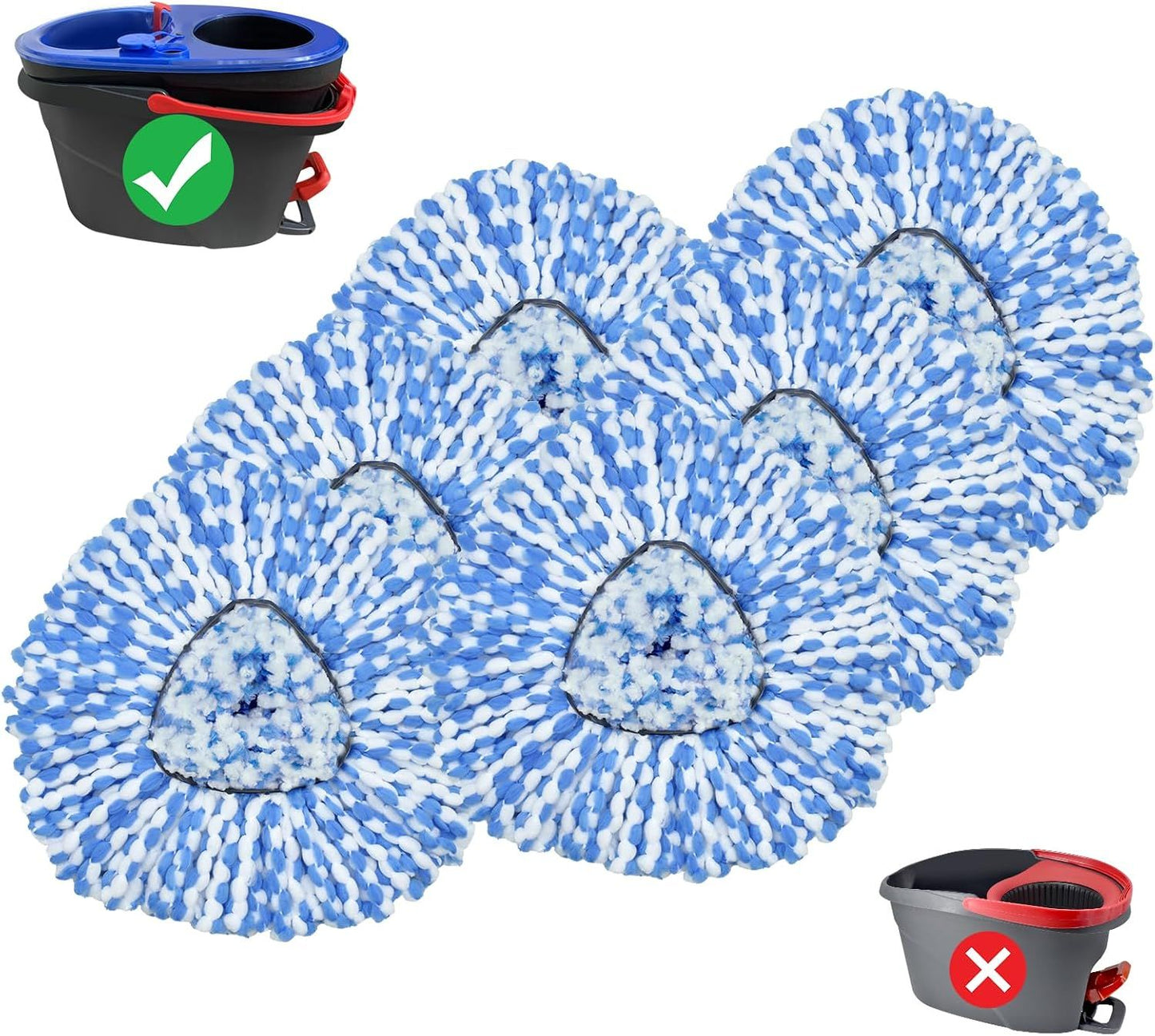 Mop Replace Head, 6 Pack Mop Heads Replacements or Oceda RinseClean 2-Tank System, Spin Mop Replacement Head, Microiber Mop Reills, Machine Washable and Deep Cleaning (NOT or 1-Tank System)