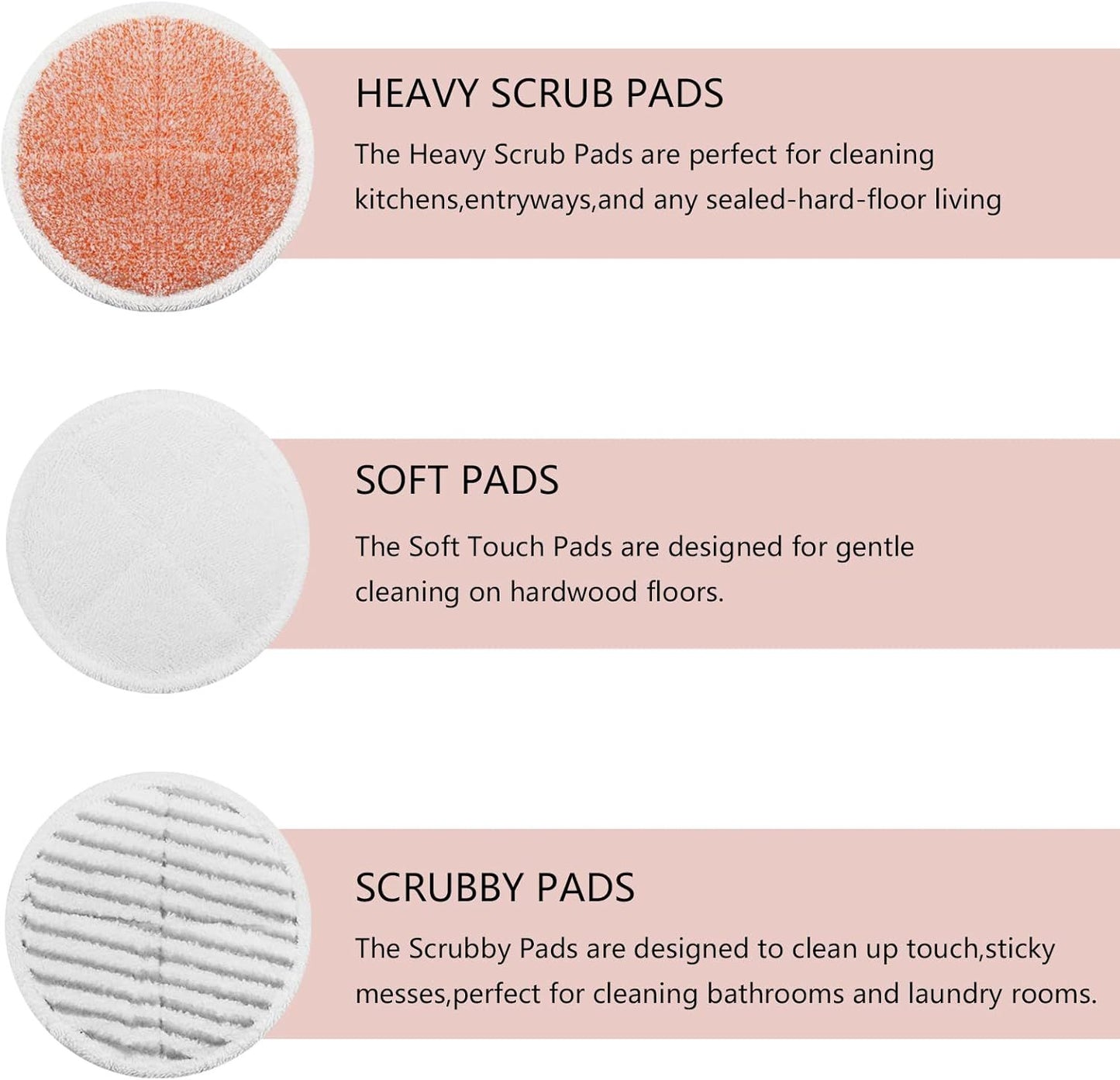 Spinwave Mop Pads Replacement Set Compatible with Bissell Spinwave 2039A 2124: 4 Heavy Scrub Pads, 2 Sot Pads, 2 Scrubby Pads by  (8Pack)