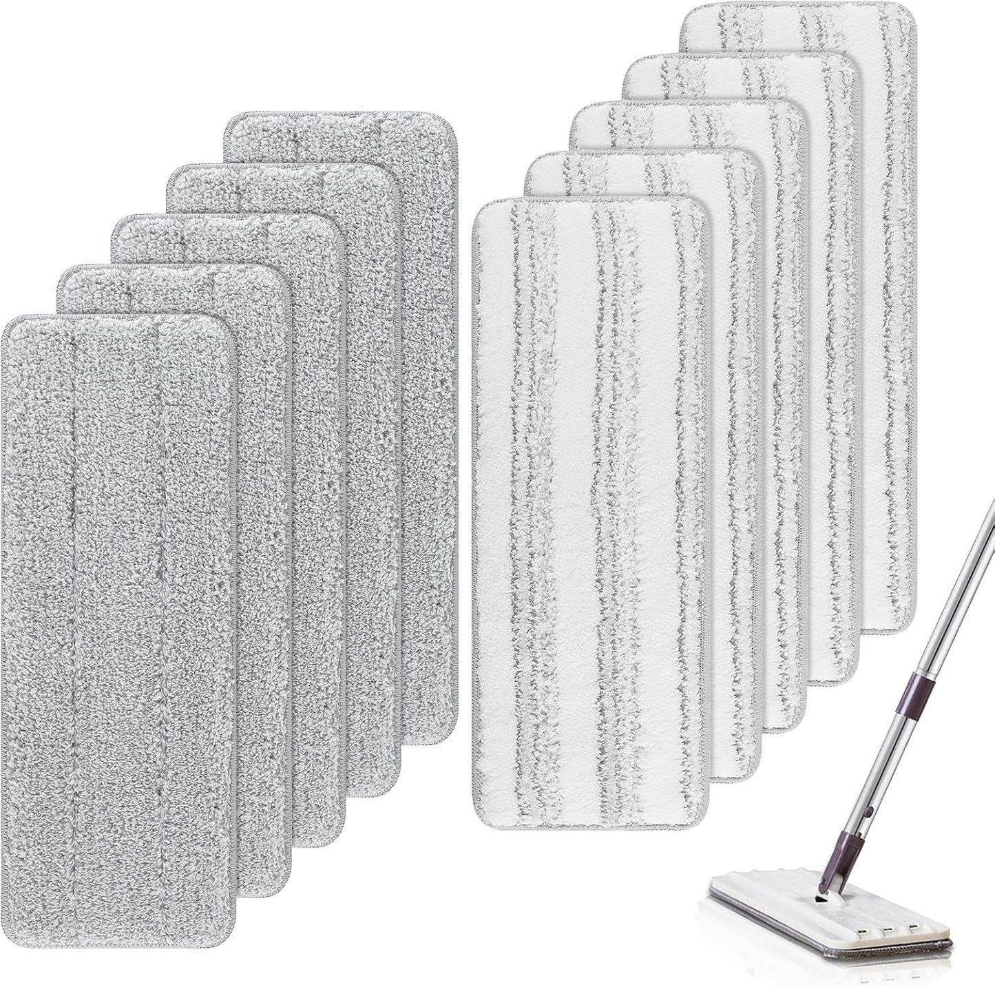 Microiber Cleaning Pads: 10 Pack 13" X 4.9" Washable or loor Cleaning Compatible with Tethys & Most 13 Inch lat Mops - Replacement or Mop Bucket Set