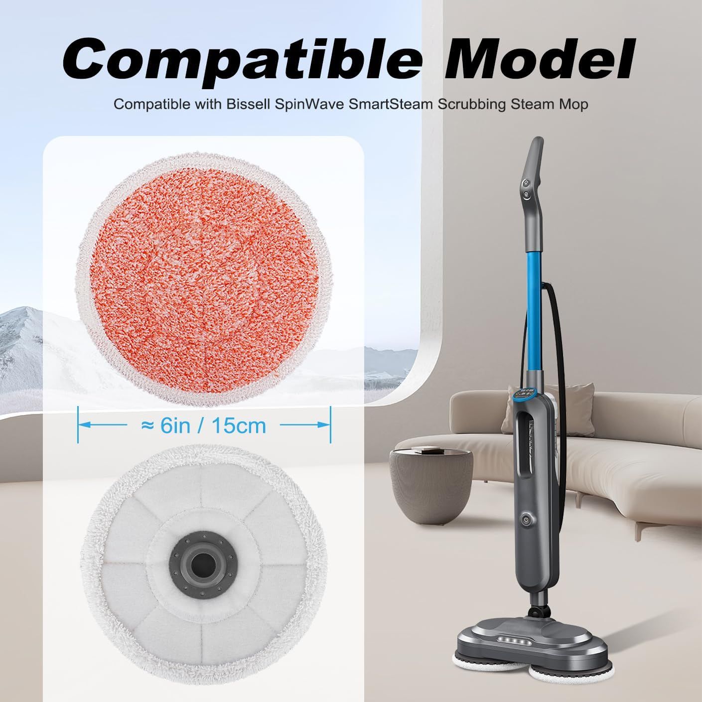 3897A Replacement Steam Mop Pads: 12 Packs Spin Mop Reills Compatible with Bissell Spinwave 3897A 3712C 3712W SmartSteam Scrubbing Steam Mop - Hard loor Steam Mop Washable Pads (Heavy & Sot)
