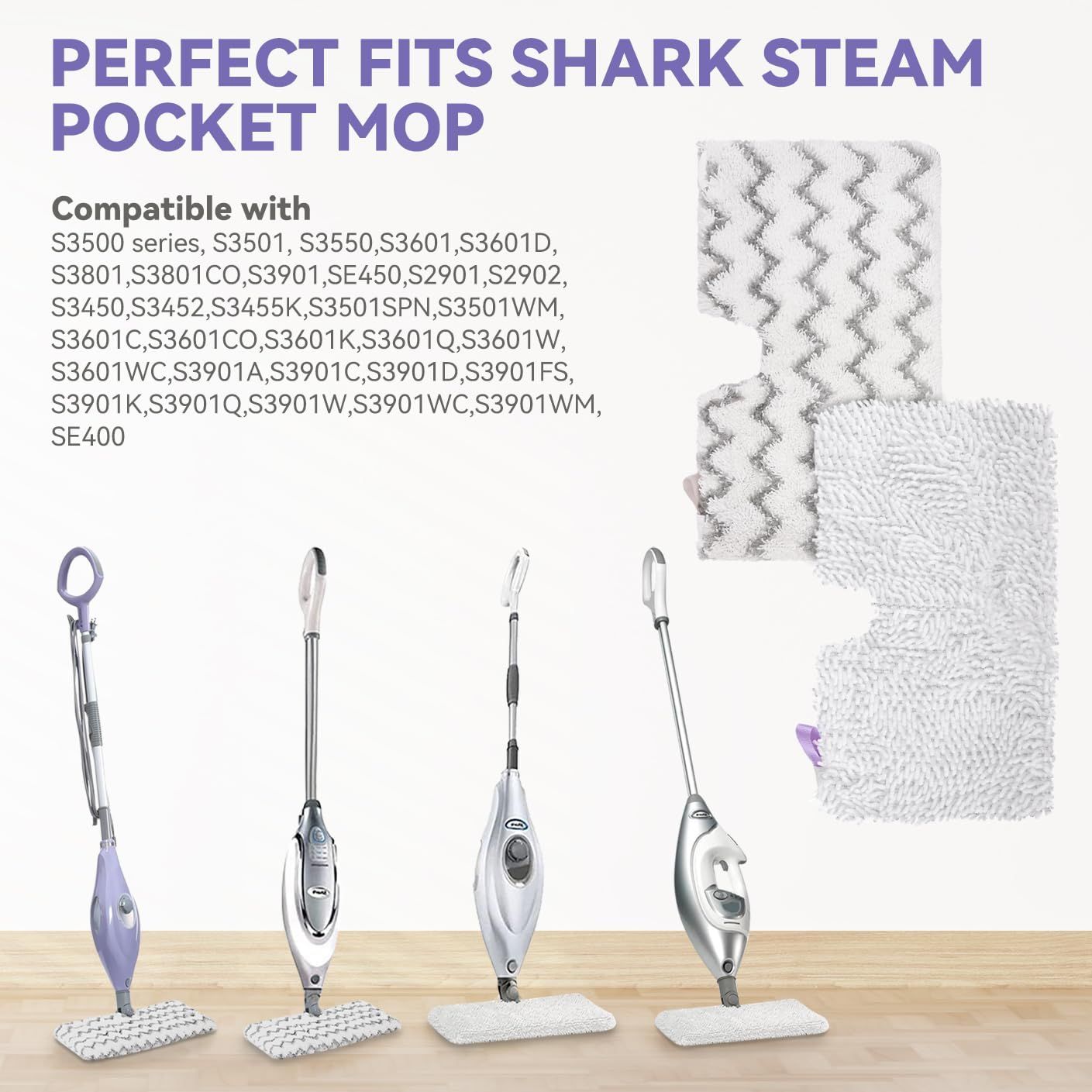 S3501 or Shark Steam Pocket Mop Pads: Washable Steam Mop Replacement Pads or Shark Steamer S3601D S3601 S3801CO S3901 S3550 SE450 (6Pack)