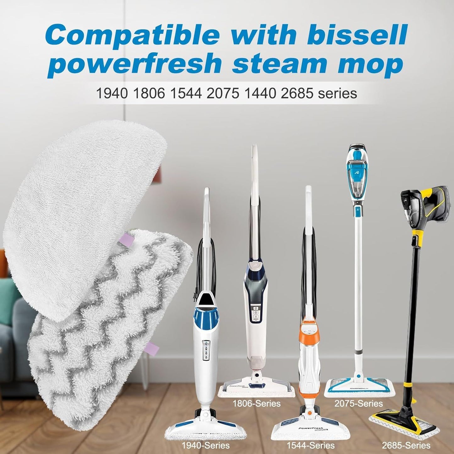 Steam Mop Pads or Bissell Powerresh Steam Cleaner 1940 1806 1544 1440 2075A 2685A 19402 19404 19408 19409 1940A 1940 1940Q 1940T 1940W - Microiber Replacement Pad Reusable Washable - 12