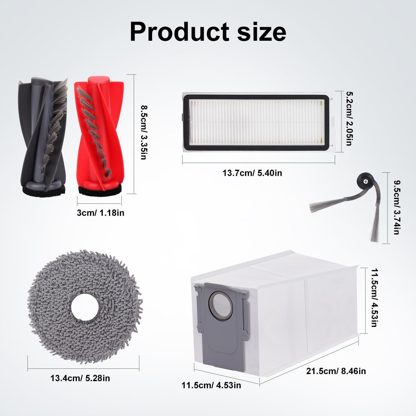 Replacement Parts Accessories Kit or  Qrevo S5V/Qrevo Curv/Qrevo Curv S5X/Qrevo Edge S5A Series Robot Vacuum Cleaner - 1 Main Brush, 3 HEPA ilters, 3 Dust Bags, 4 Mop Pads, 4 Side Brushes