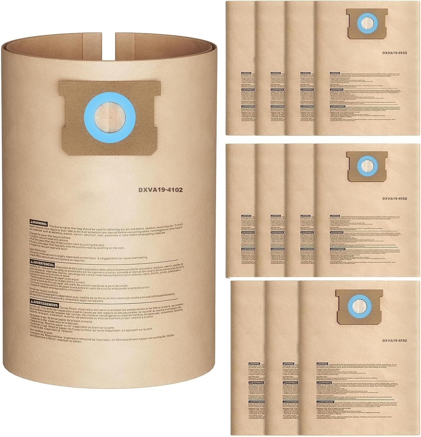 12 Pack DXVA19-4102 Dust Bags or DEWALT 12-16 Gallon Wet Dry Vacuum, Compatible with DXV12P DXV14P DXV16P DXV16PA DXV16S