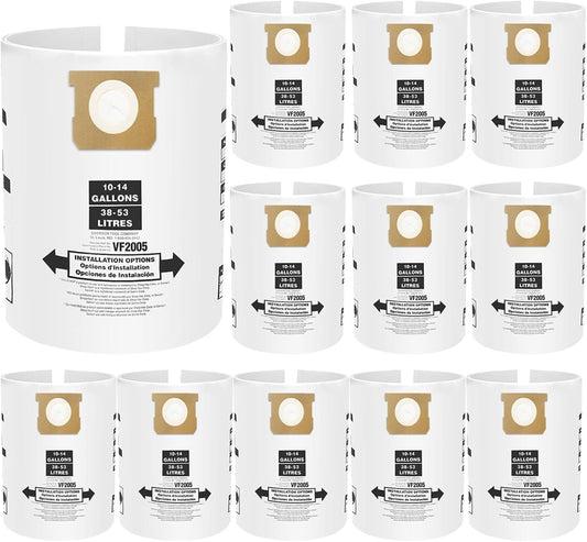 12 Pack V2005 Vacuum Bags Compatible with Shop Vac Bags 10-14 Gallon, Type  90662 9066200 ; Type I 90672 9067200,High Eiciency Disposable ine Dust Collection Vacuum ilter Bags