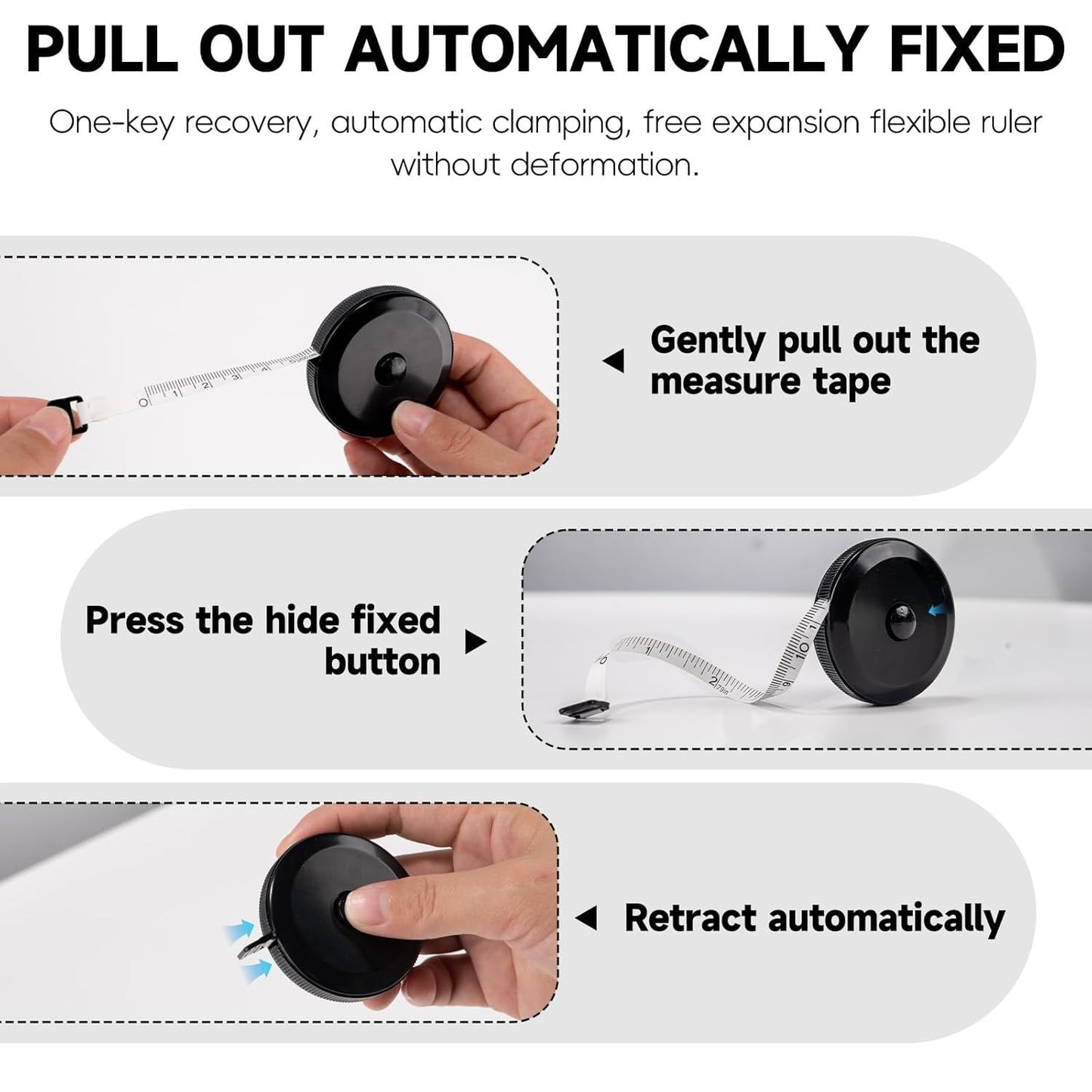 1 Pack Soft Tape Measure Retractable Measuring for Body Fabric Sewing Tailor,Black Sewing Tape Measures,Small Push ButtonDouble Scales Rulers 79-inch 2 Meter(Black White)