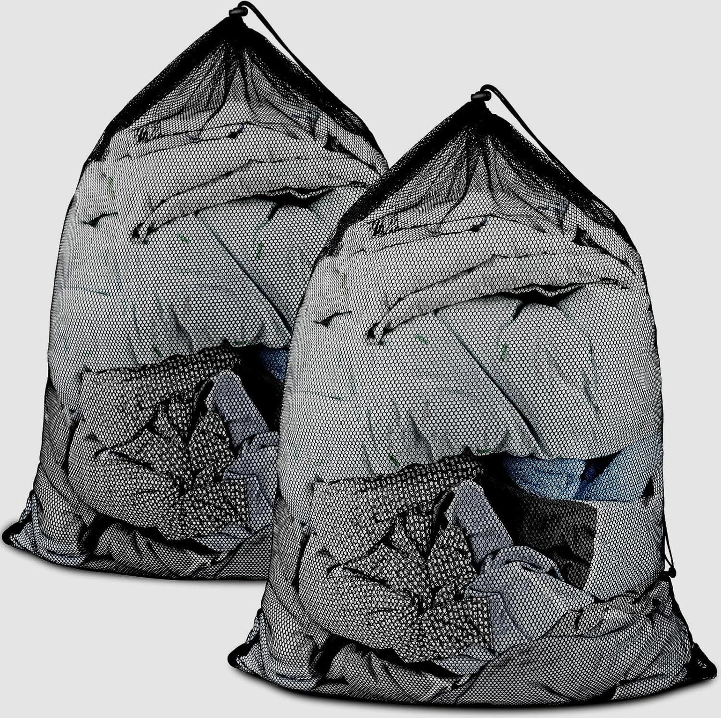 2 Pack Large Mesh Laundry Bags, 24" x 36" Heavy Duty Strong Drawstring Dirty Clothes Bags with Soft Breathable Net, Machine Washable Laundry Bag for College, Dorm, Camp, Travel and Family Use(Black)