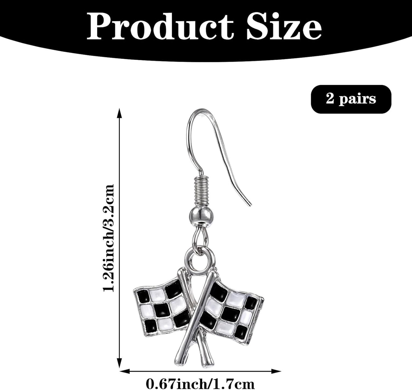 Checkered Flag Earrings,  2 Pairs Checkered Flag Earrings for Women Black and White Race Charm Dangle Earrings Ideal for Women Racing Fans and Race Day Accessories
